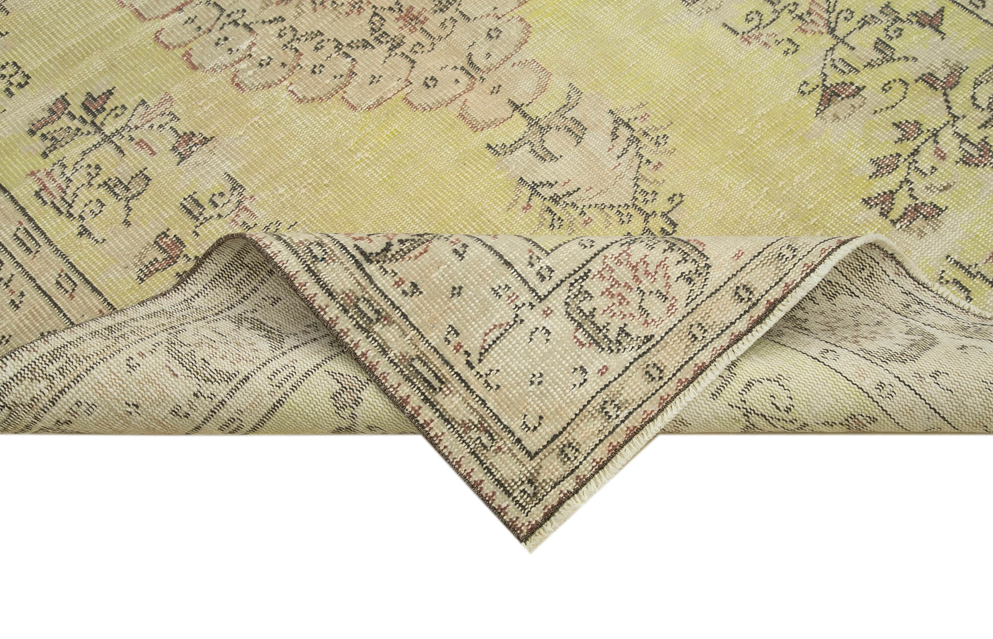 Handmade Wool Area Rug - Vintage Cotton Rug 5x8 Beige Vintage Carpet