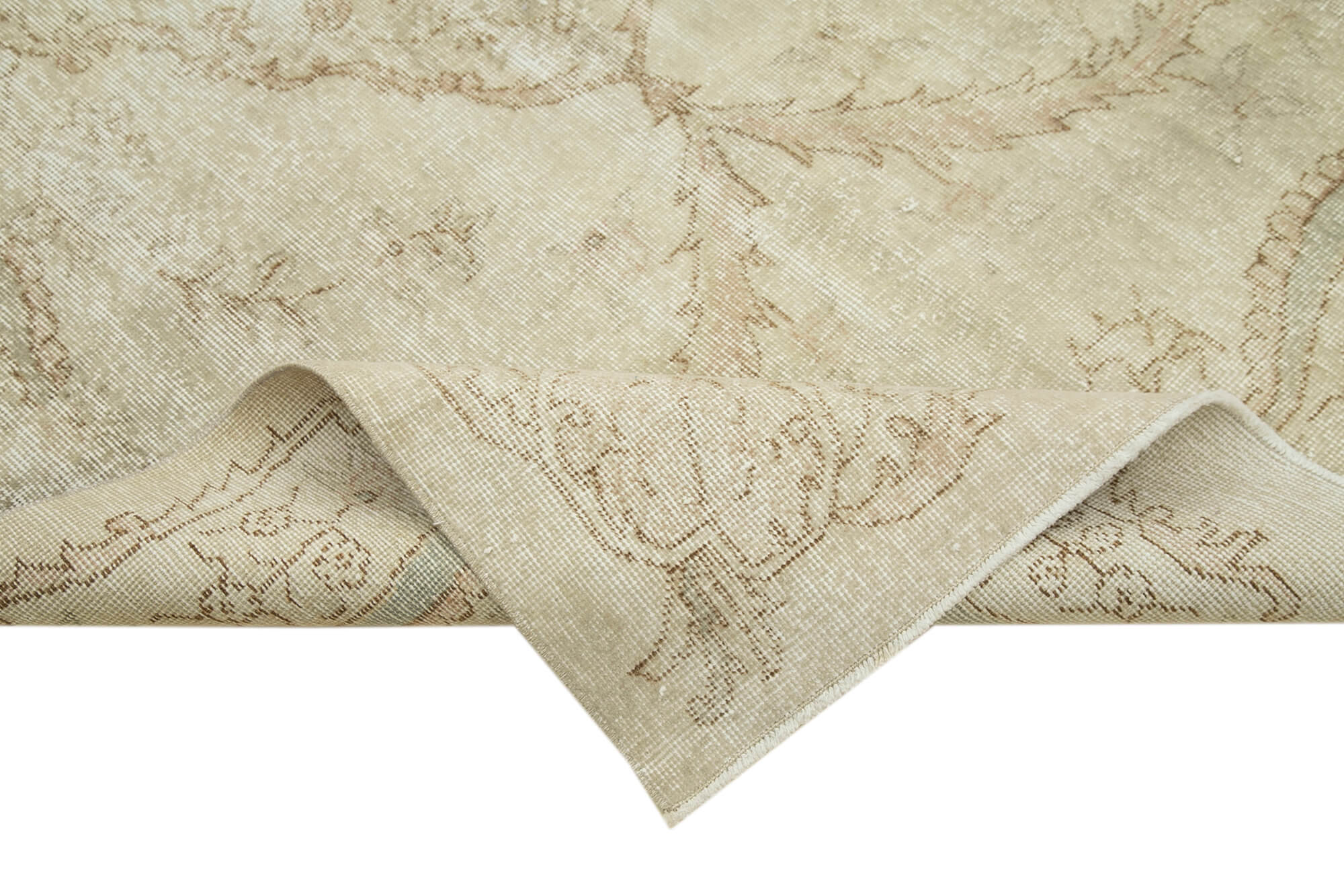 Handmade Wool Area Rug – Vintage Cotton Rug Beige 4'7'' x 8'9'' Boho Style