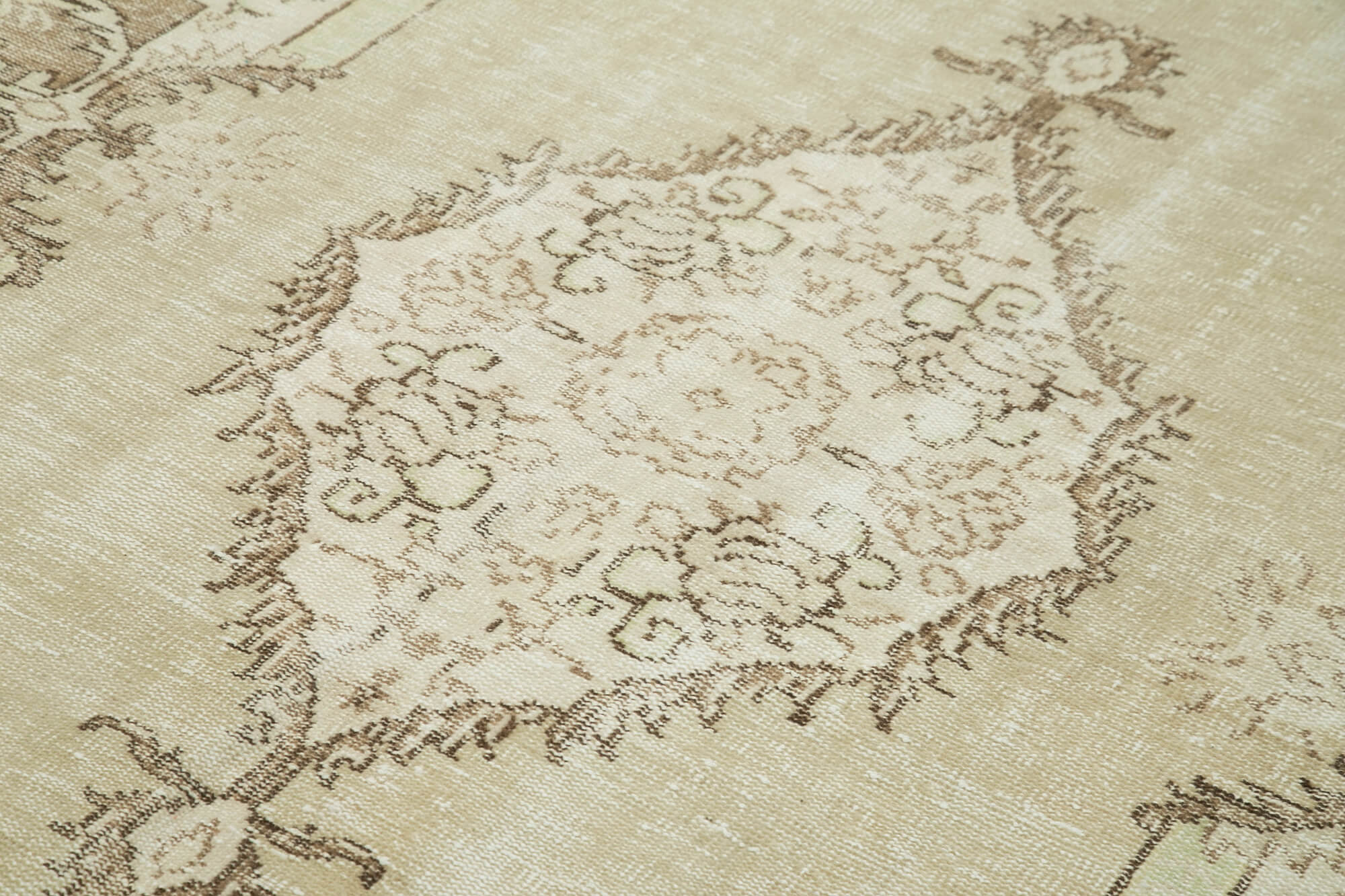 Handmade Wool Area Rug - Vintage Cotton Rug 5'10''x10'4'' Beige Turkish Carpet