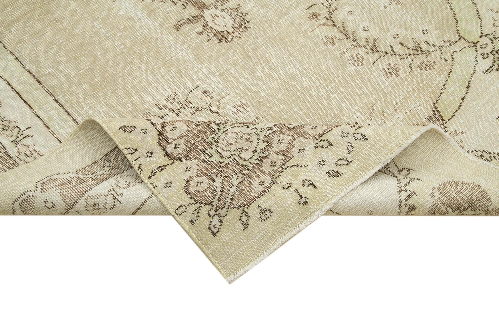 Handmade Wool Area Rug - Vintage Cotton Rug 5'10''x10'4'' Beige Turkish Carpet