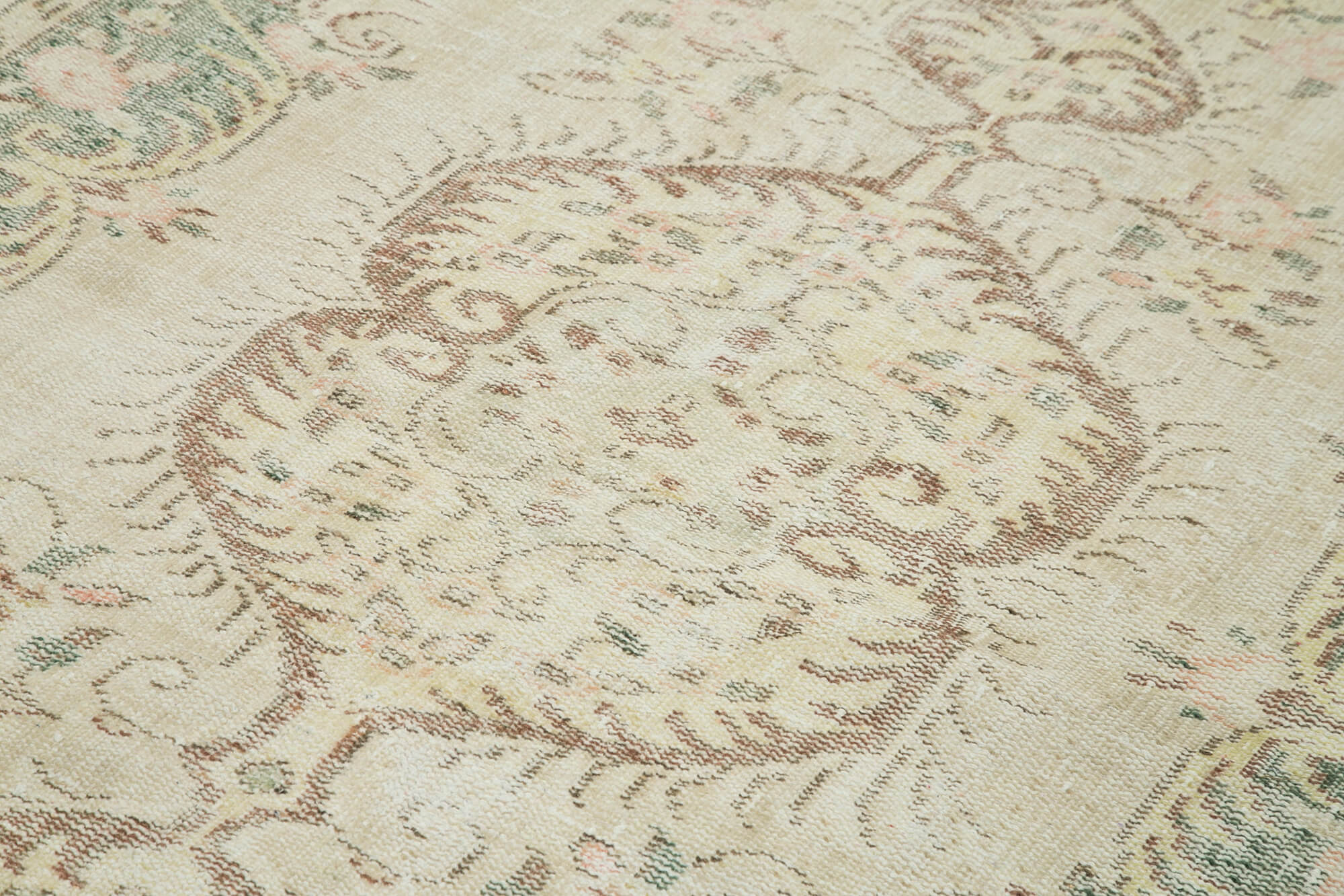 Handmade Wool Area Rug – Vintage Cotton Rug | Beige Wool Carpet 5'11" x 9'3"