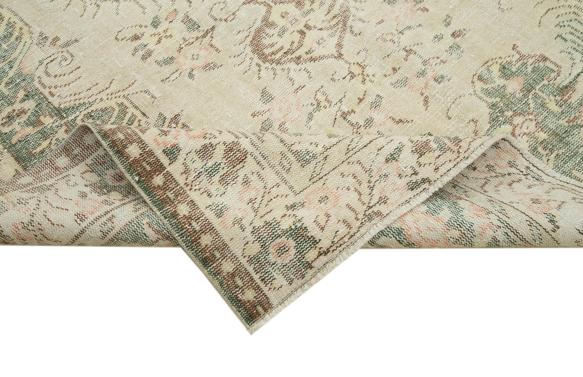 Handmade Wool Area Rug – Vintage Cotton Rug | Beige Wool Carpet 5'11" x 9'3"