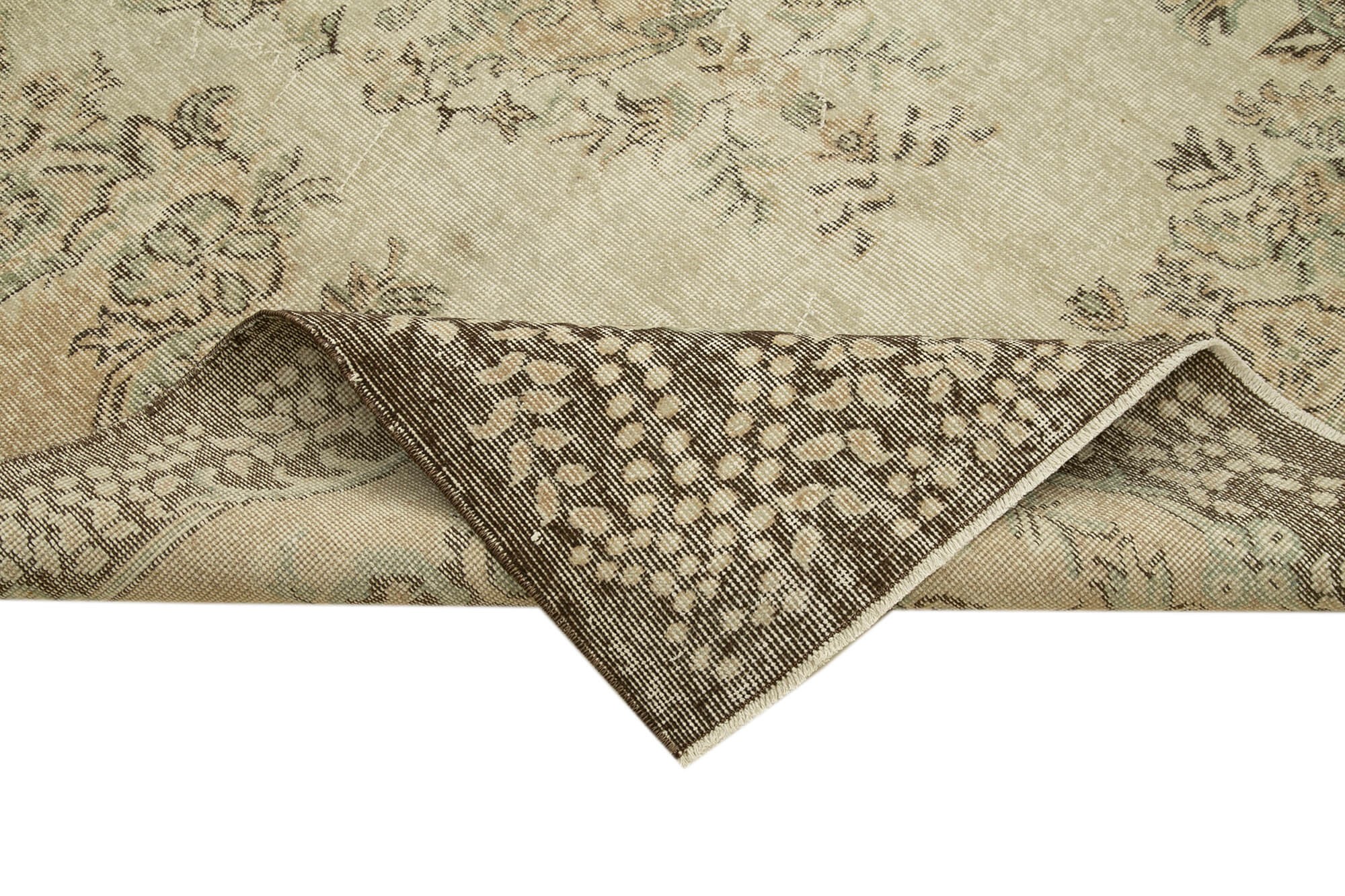 Handmade Wool Area Rug – Vintage Cotton Rug | Beige Area Carpet 5'10''x9'3''