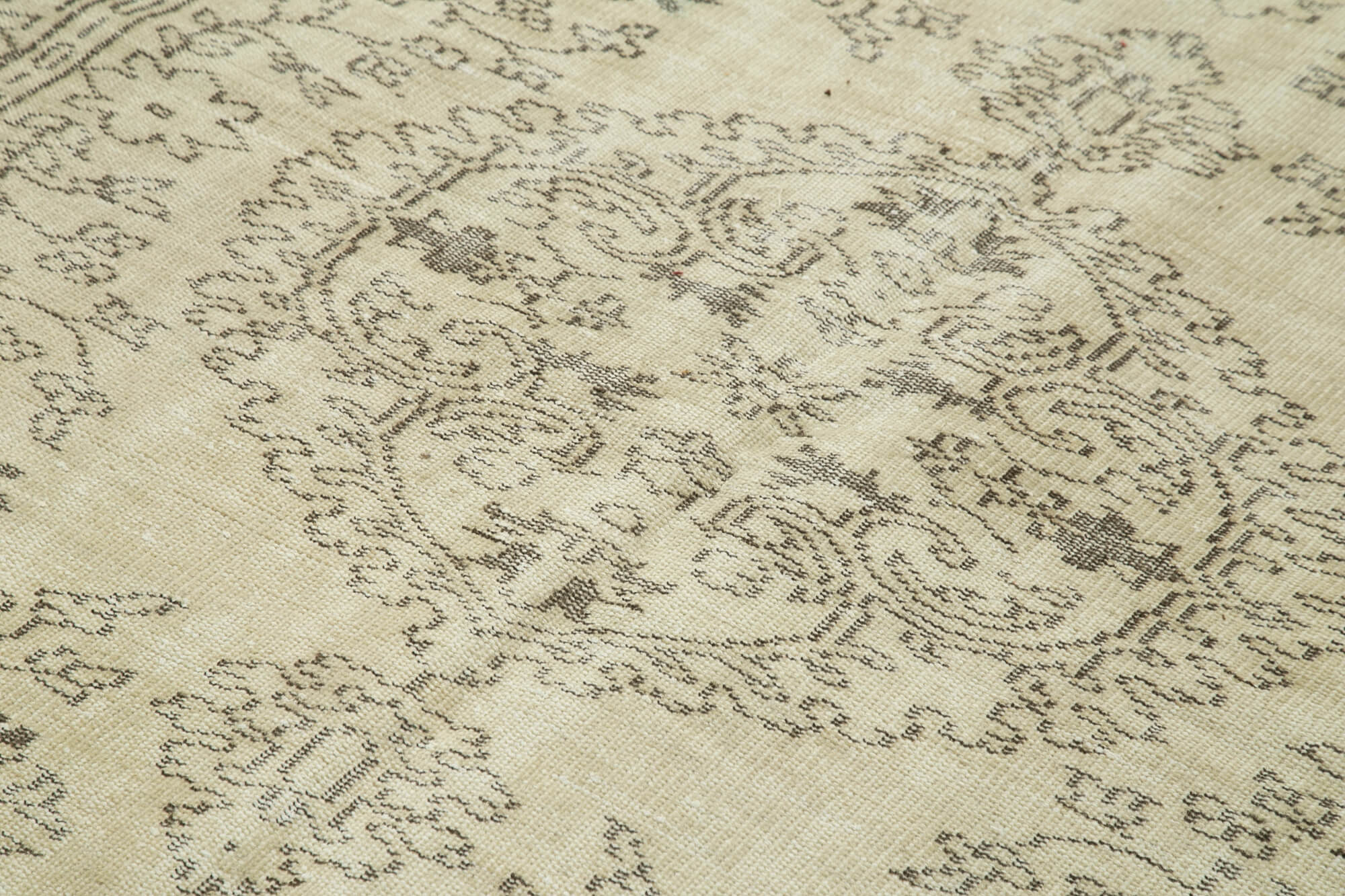 Handmade Wool Area Rug - Vintage Cotton Rug Beige Wool Carpet 5'10''x9'7''