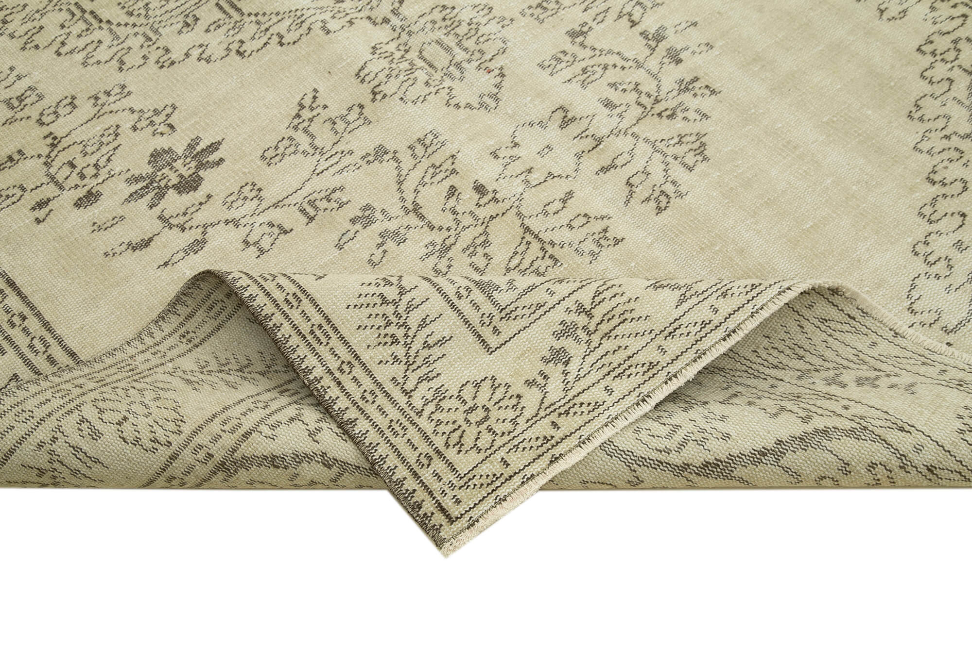Handmade Wool Area Rug - Vintage Cotton Rug Beige Wool Carpet 5'10''x9'7''