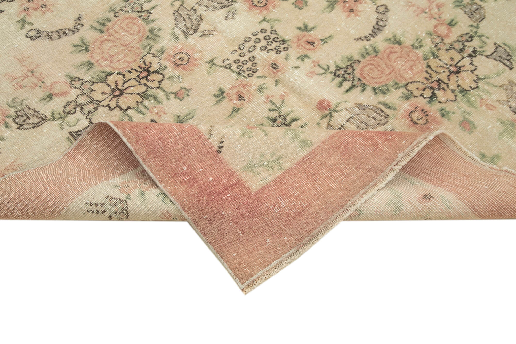Handmade Vintage Area Rug – Beige Wool Carpet, Turkish Hand Knotted Classic Carpet 5'2''x7'9''