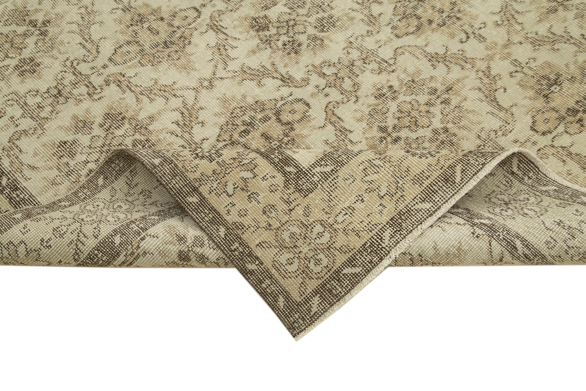 Handmade Wool Area Rug - Vintage Cotton Rug 6'4''x10'0'' Beige Classic Style
