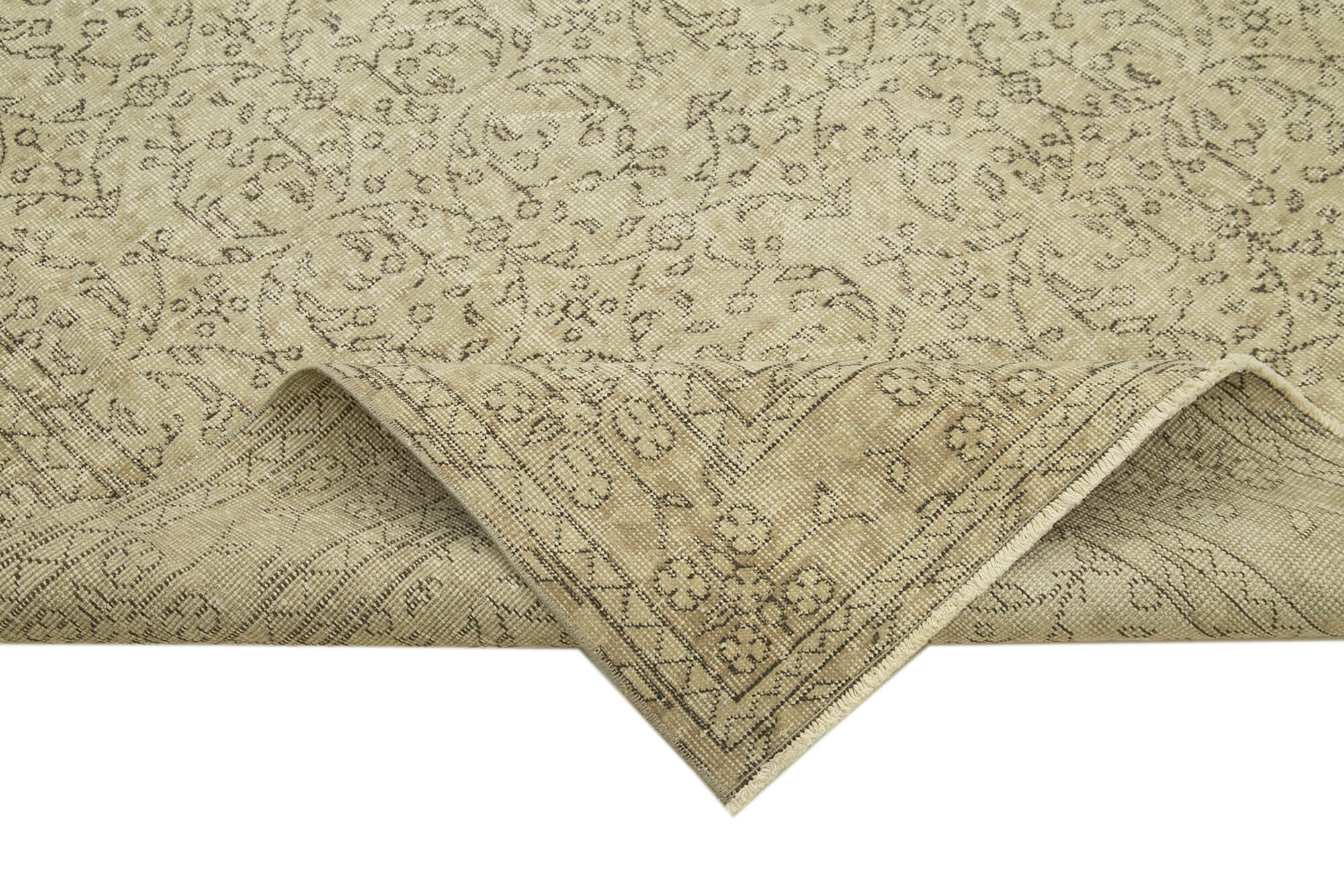 Vintage Handmade Area Rug – Beige Wool Cotton Blend Rug 6'8''x10'2'' Hand Woven