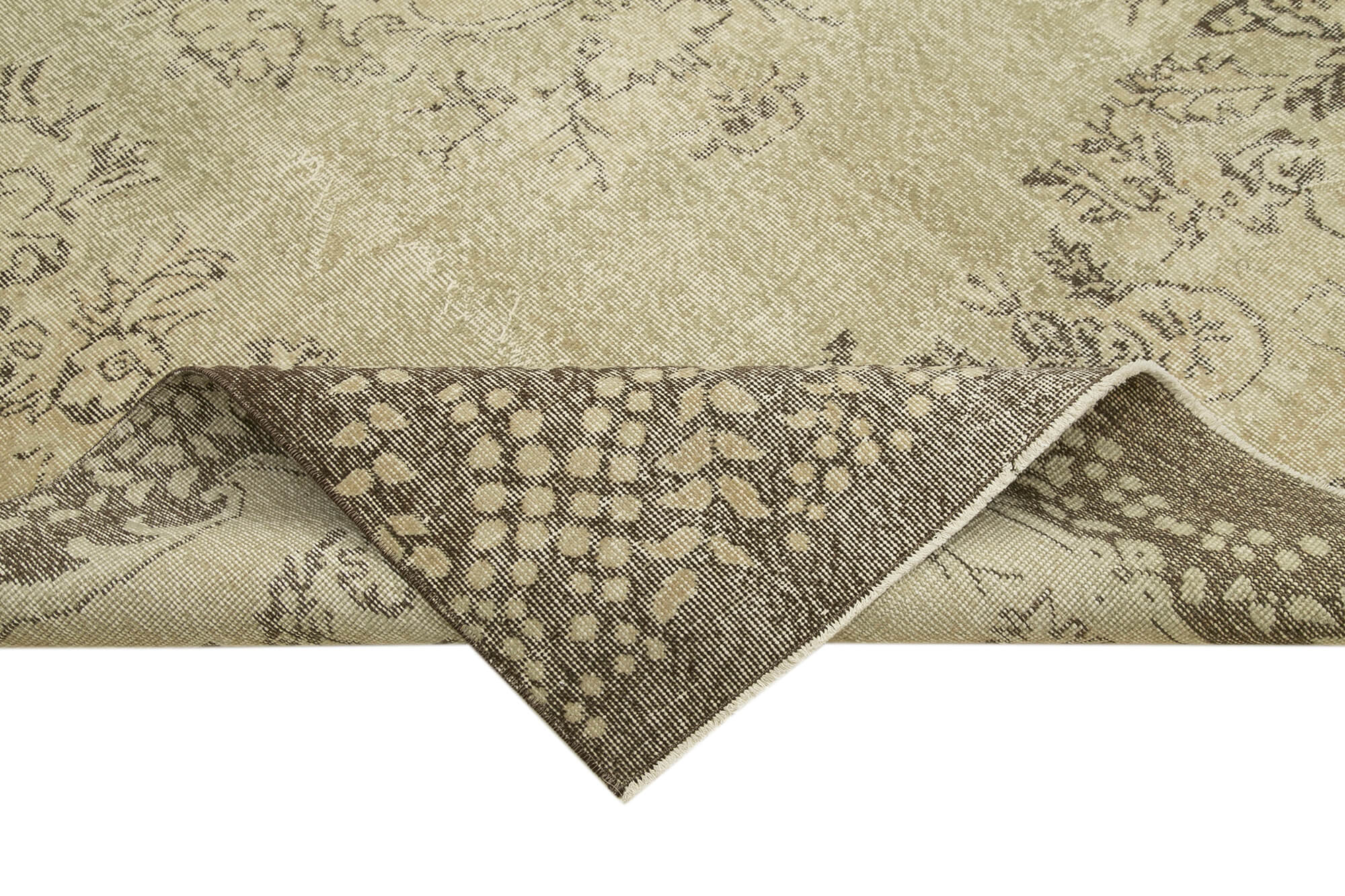 Handmade Wool Area Rug - Vintage Cotton Rug Beige 6'7'' x 10'2'' | Durable Soft Texture