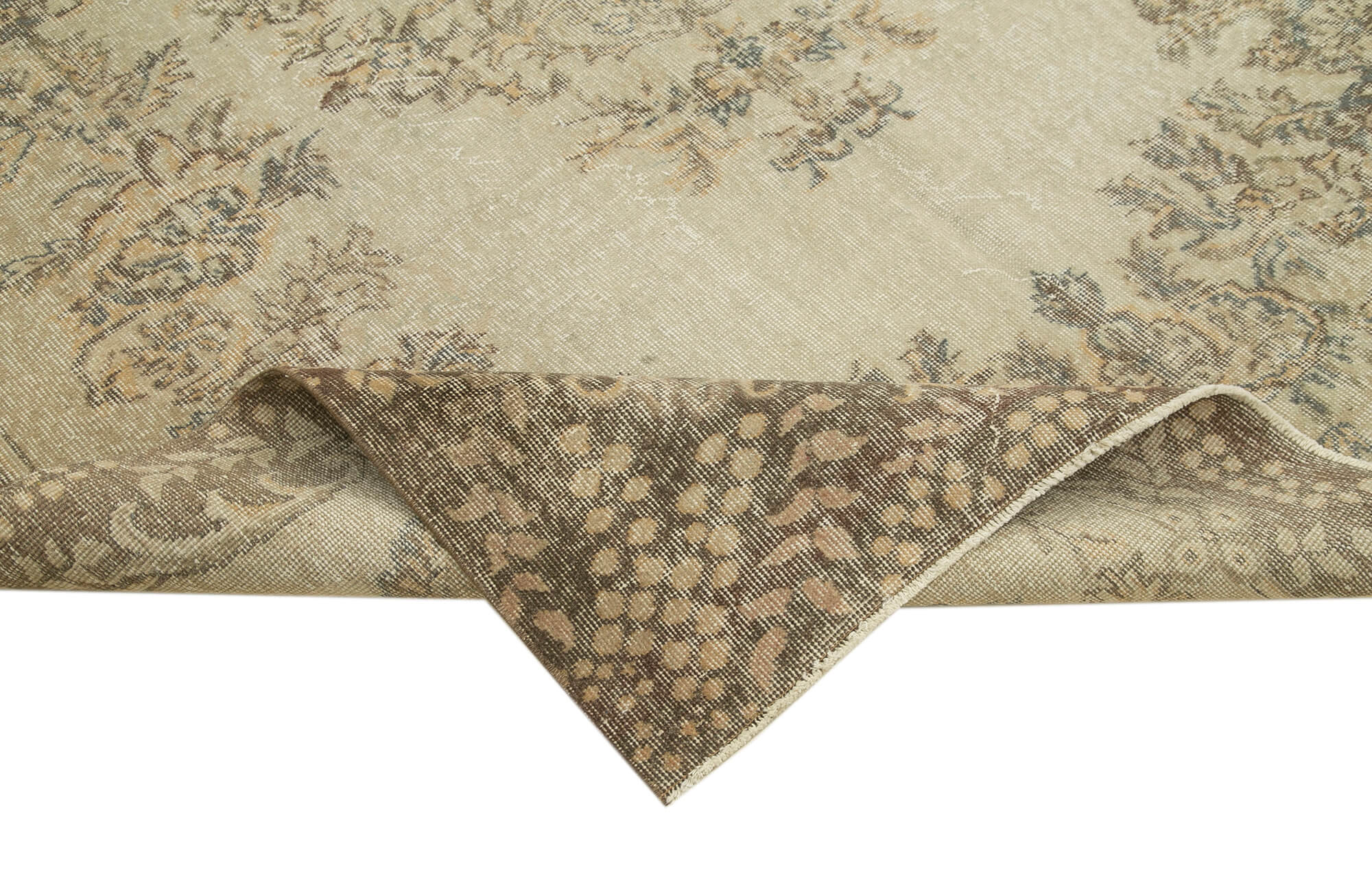 Handmade Vintage Area Rug - Classic Beige Wool Carpet 6'8''x9'11'' Cotton Blend