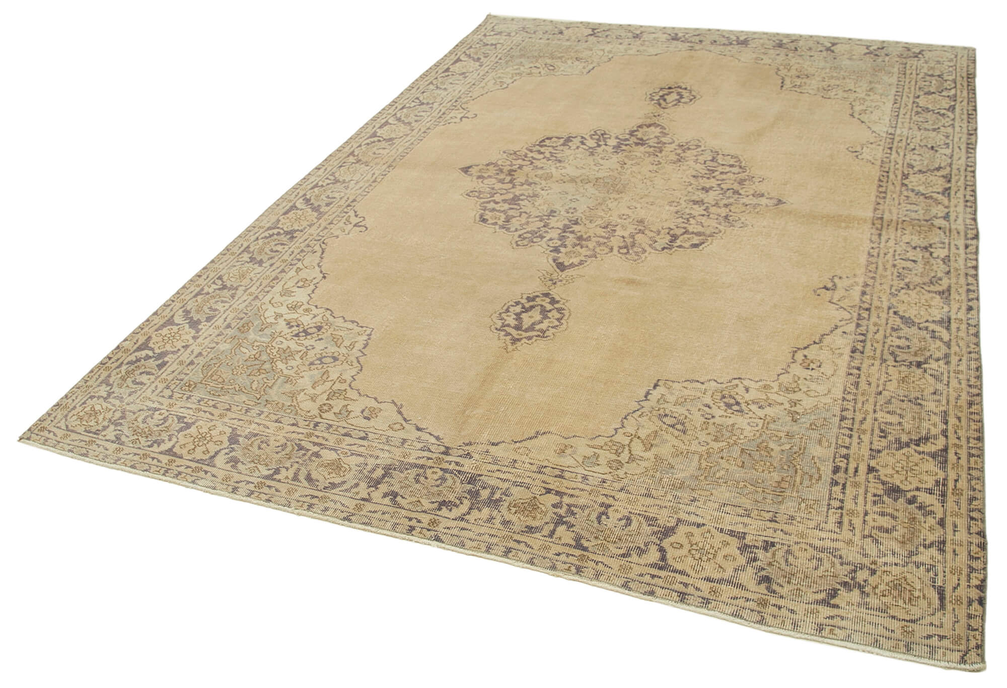 Vintage Wool Area Rug – Handmade Cotton Rug, Beige Vintage Carpet, 6'8'' x 9'6''