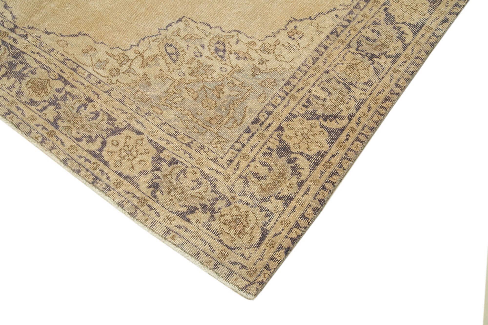 Vintage Wool Area Rug – Handmade Cotton Rug, Beige Vintage Carpet, 6'8'' x 9'6''