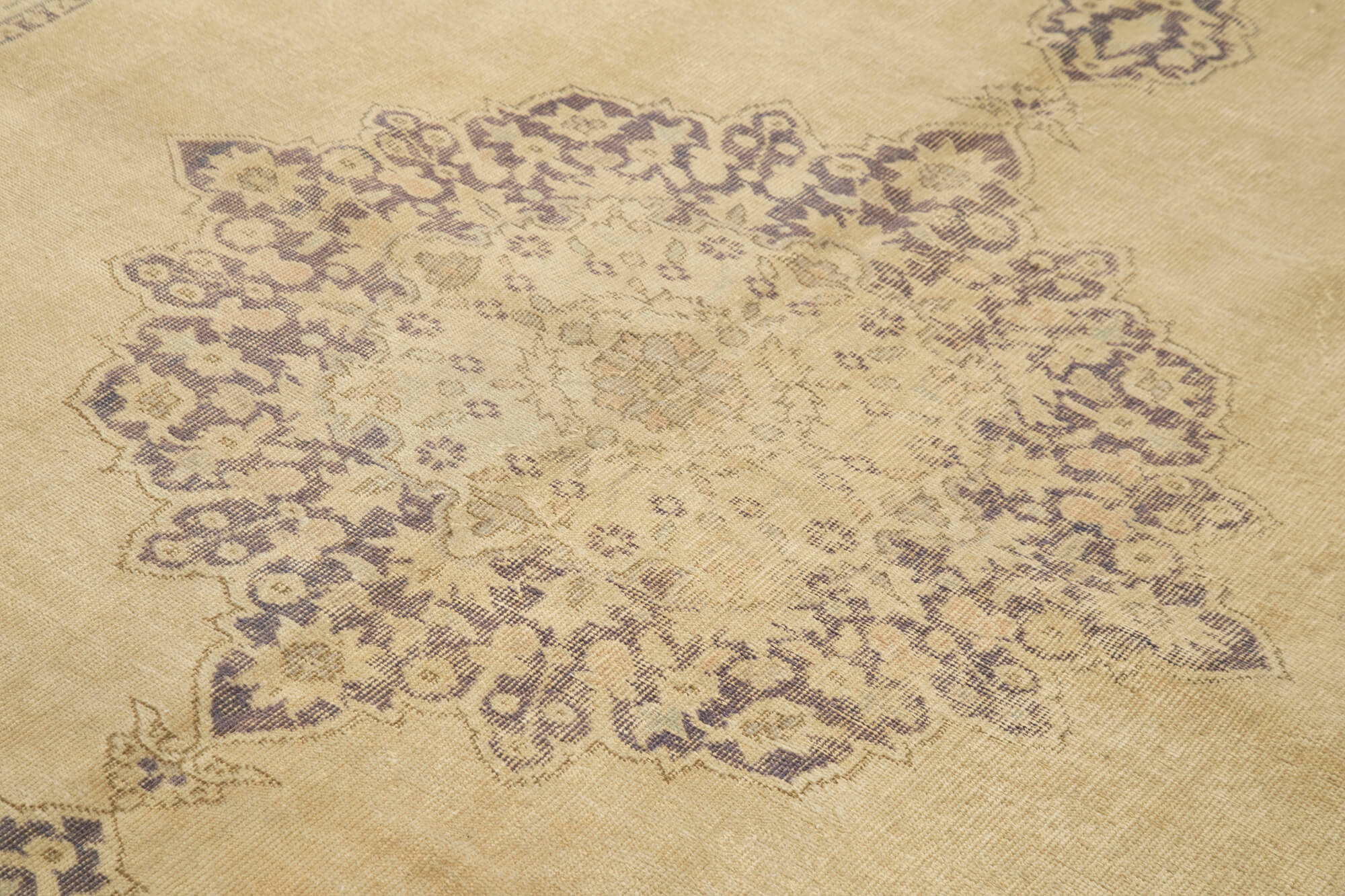 Vintage Wool Area Rug – Handmade Cotton Rug, Beige Vintage Carpet, 6'8'' x 9'6''