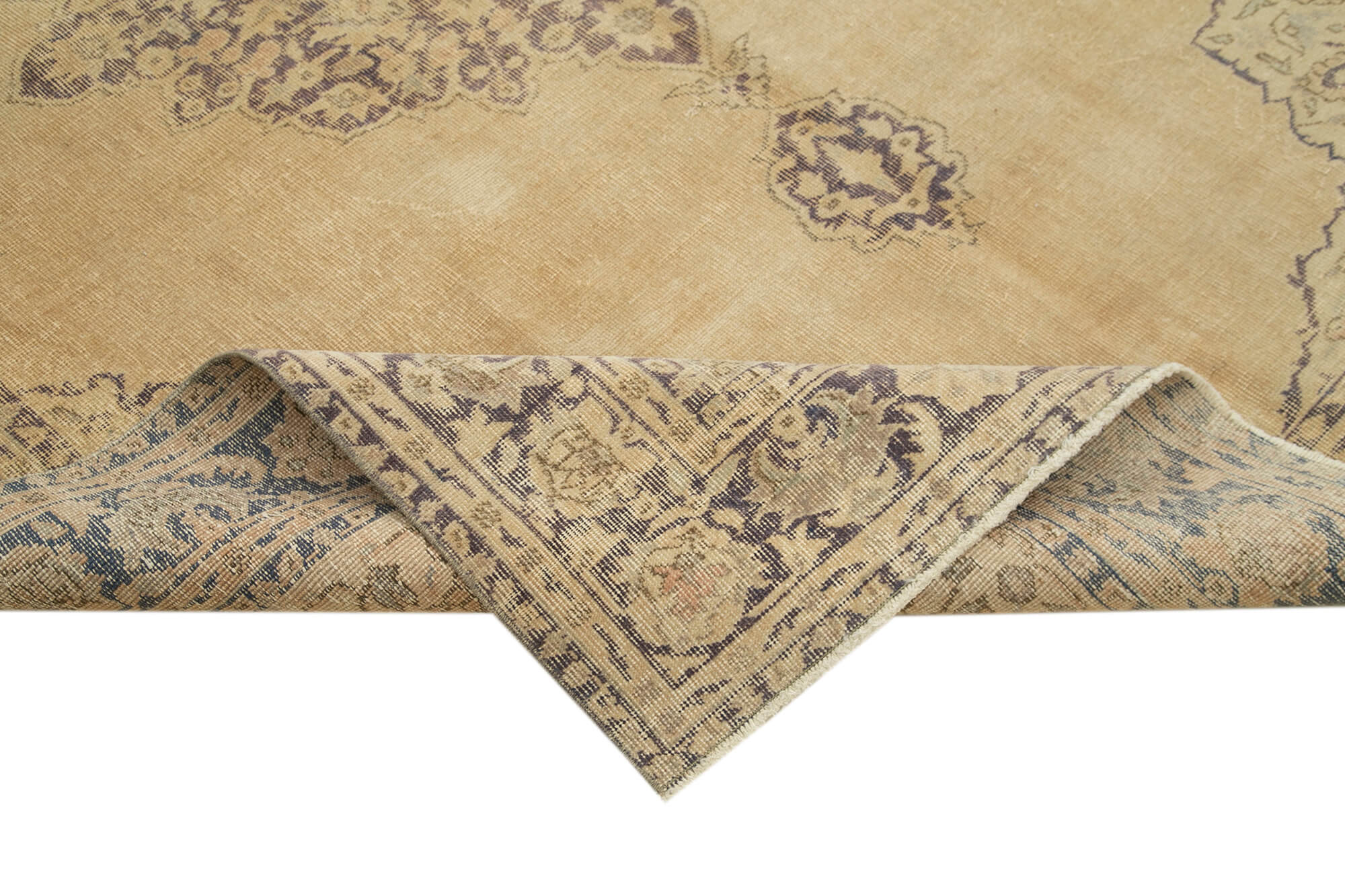 Vintage Wool Area Rug – Handmade Cotton Rug, Beige Vintage Carpet, 6'8'' x 9'6''
