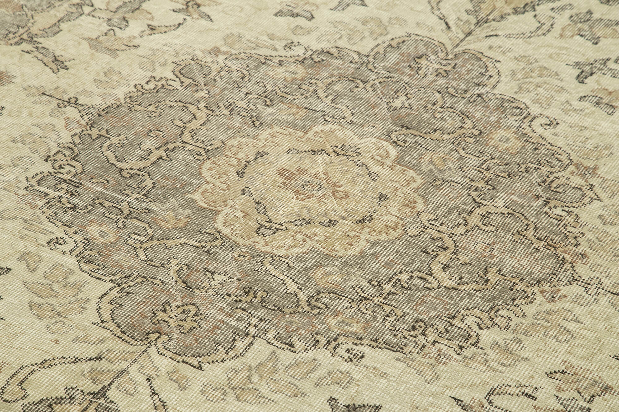 Handmade Wool Area Rug – Vintage Cotton Rug, Beige Area Carpet 6'2''x9'10''