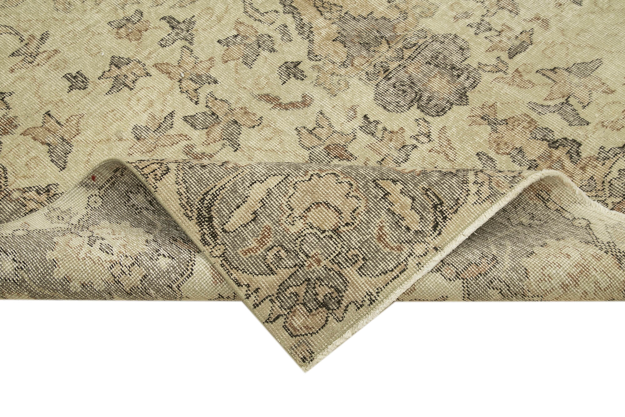 Handmade Wool Area Rug – Vintage Cotton Rug, Beige Area Carpet 6'2''x9'10''