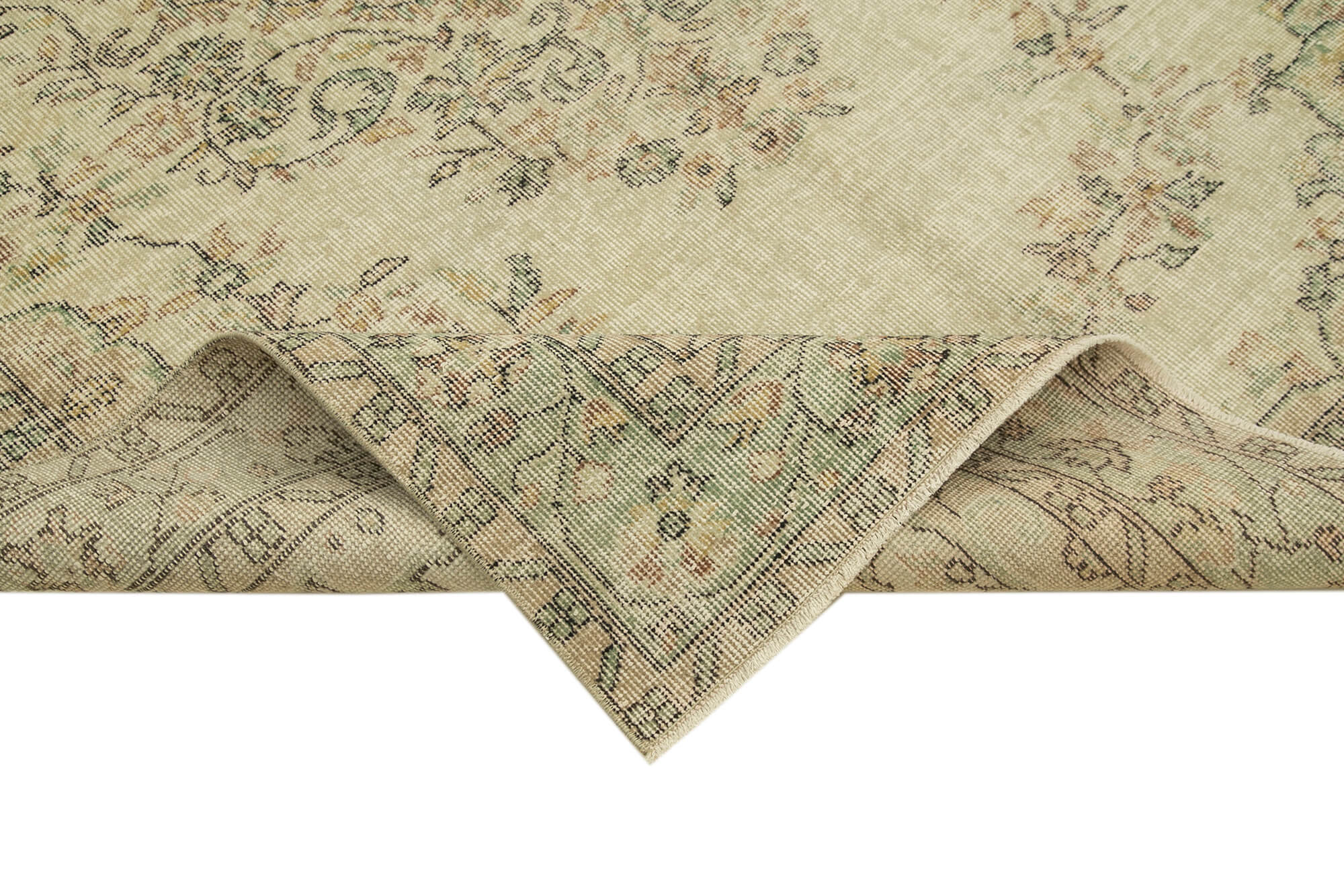 Vintage Cotton Wool Rug – Handmade Area Rug 5'7'' x 9'2'' | Beige Classic Living Room Carpet