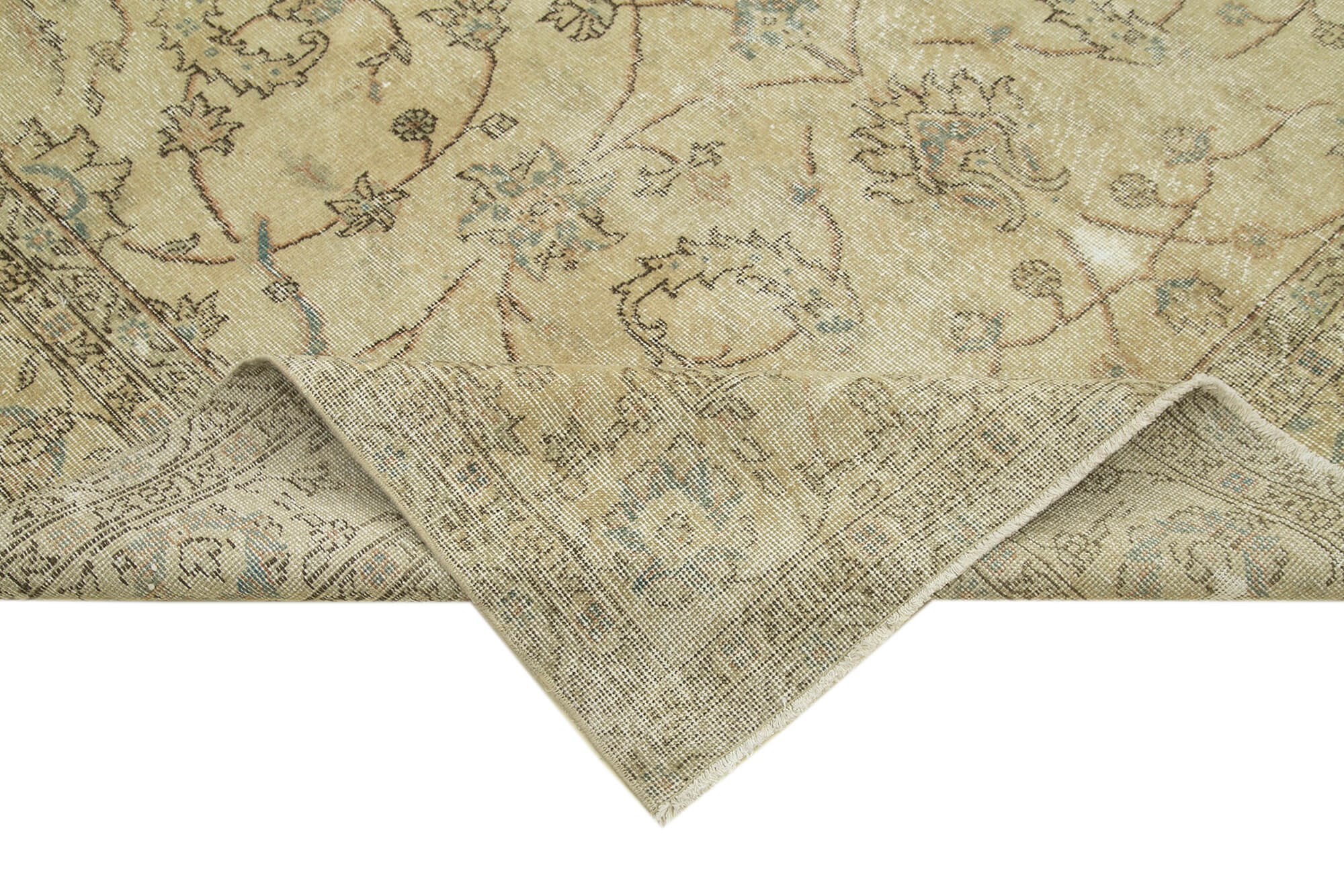 Handmade Wool Area Rug - Vintage Beige Cotton Wool Rug 6x10 ft | Hand Woven Turkish Carpet