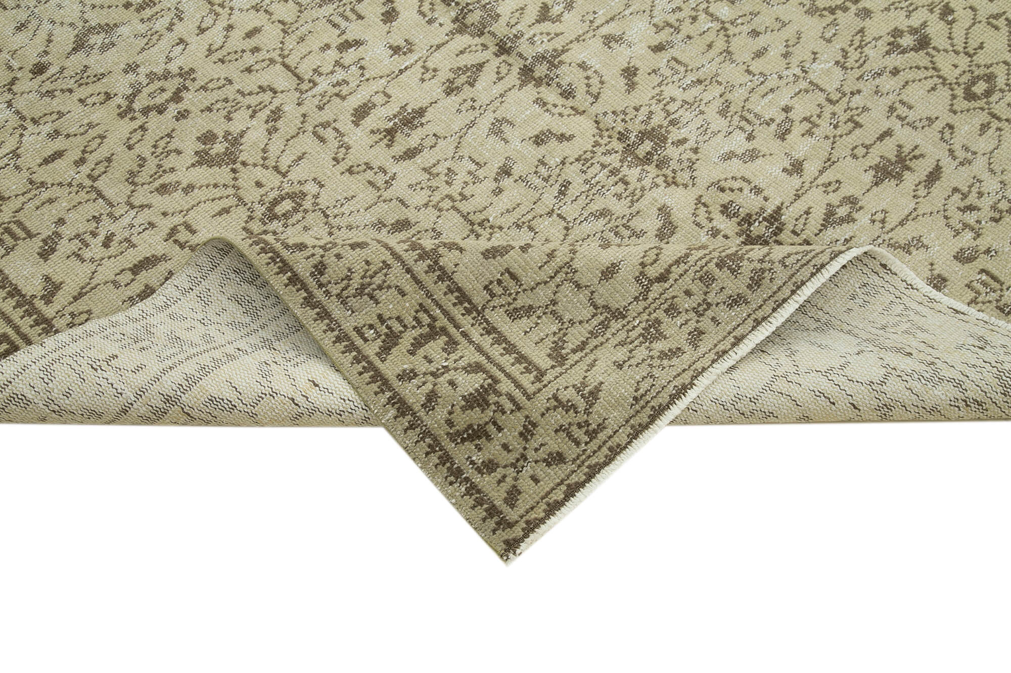 Handmade Wool Area Rug - Vintage Cotton Rug Beige 5'7'' x 8'5'' Durable Carpet