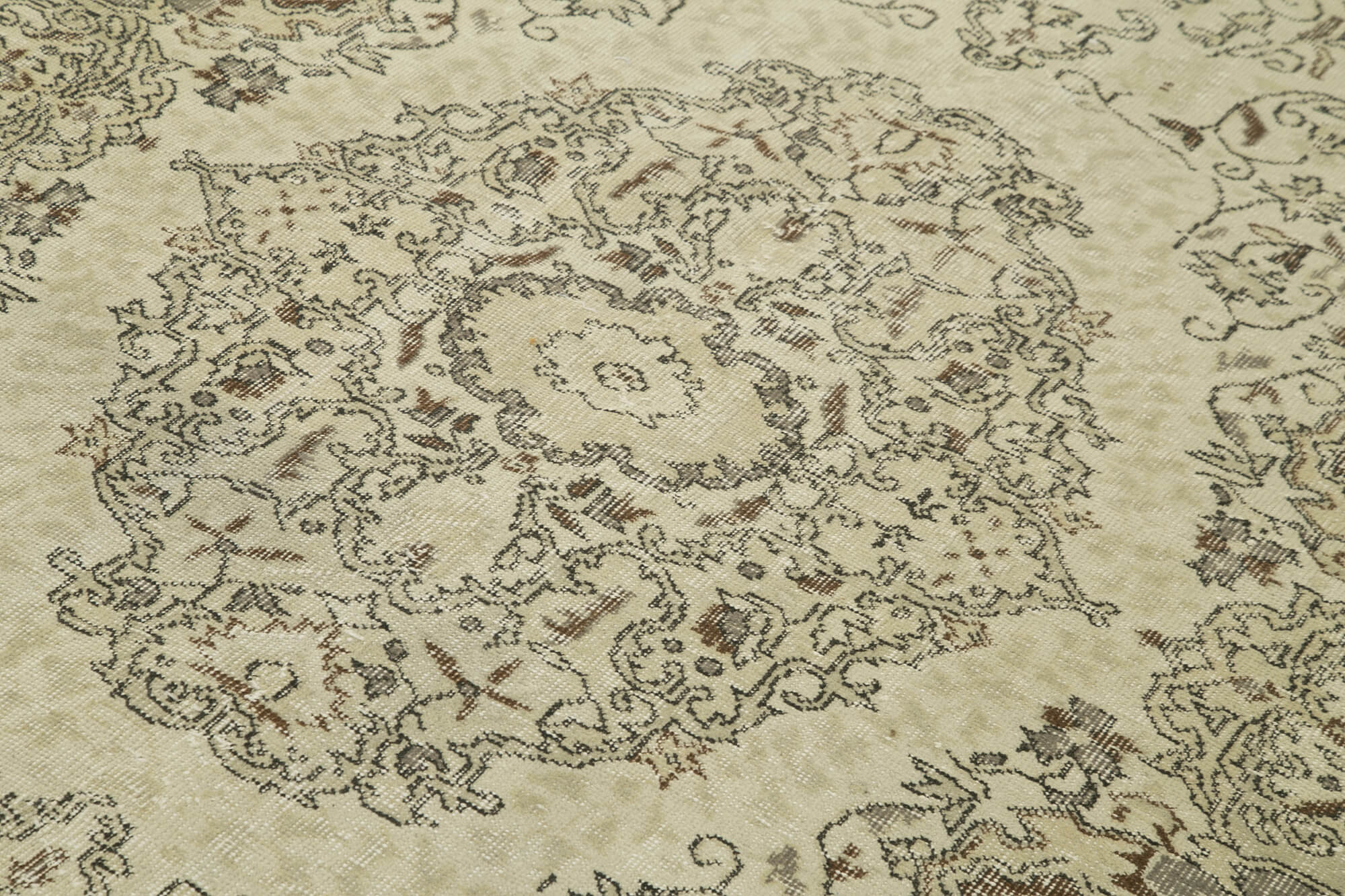 Handmade Wool Area Rug - Vintage Cotton Rug, Beige Turkish Wool Carpet 5'5''x9'1''