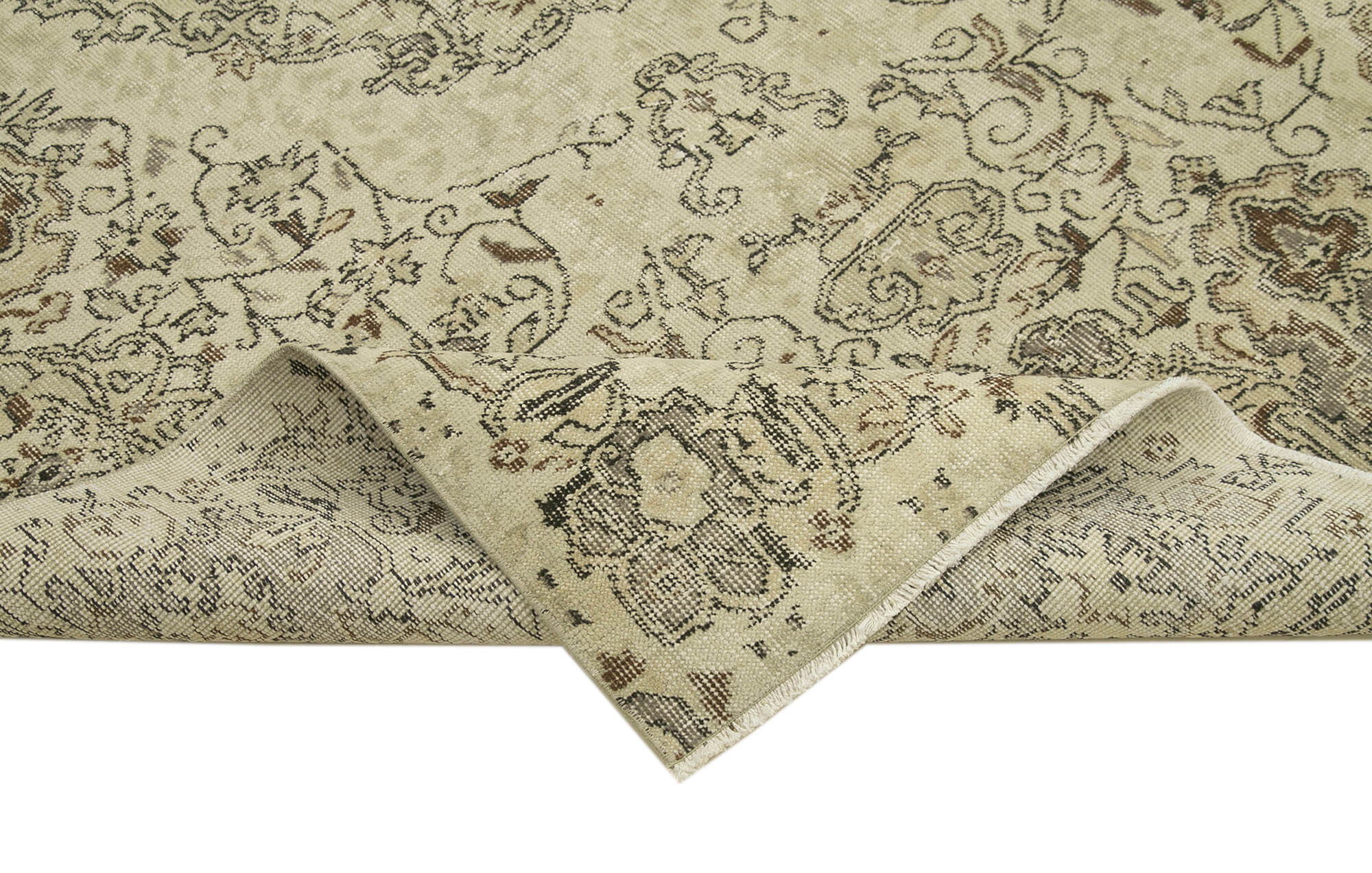Handmade Wool Area Rug - Vintage Cotton Rug, Beige Turkish Wool Carpet 5'5''x9'1''