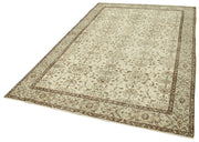 Handmade Wool Area Rug – Vintage Cotton Rug 5'8'' x 8'8'' Beige Boho Style