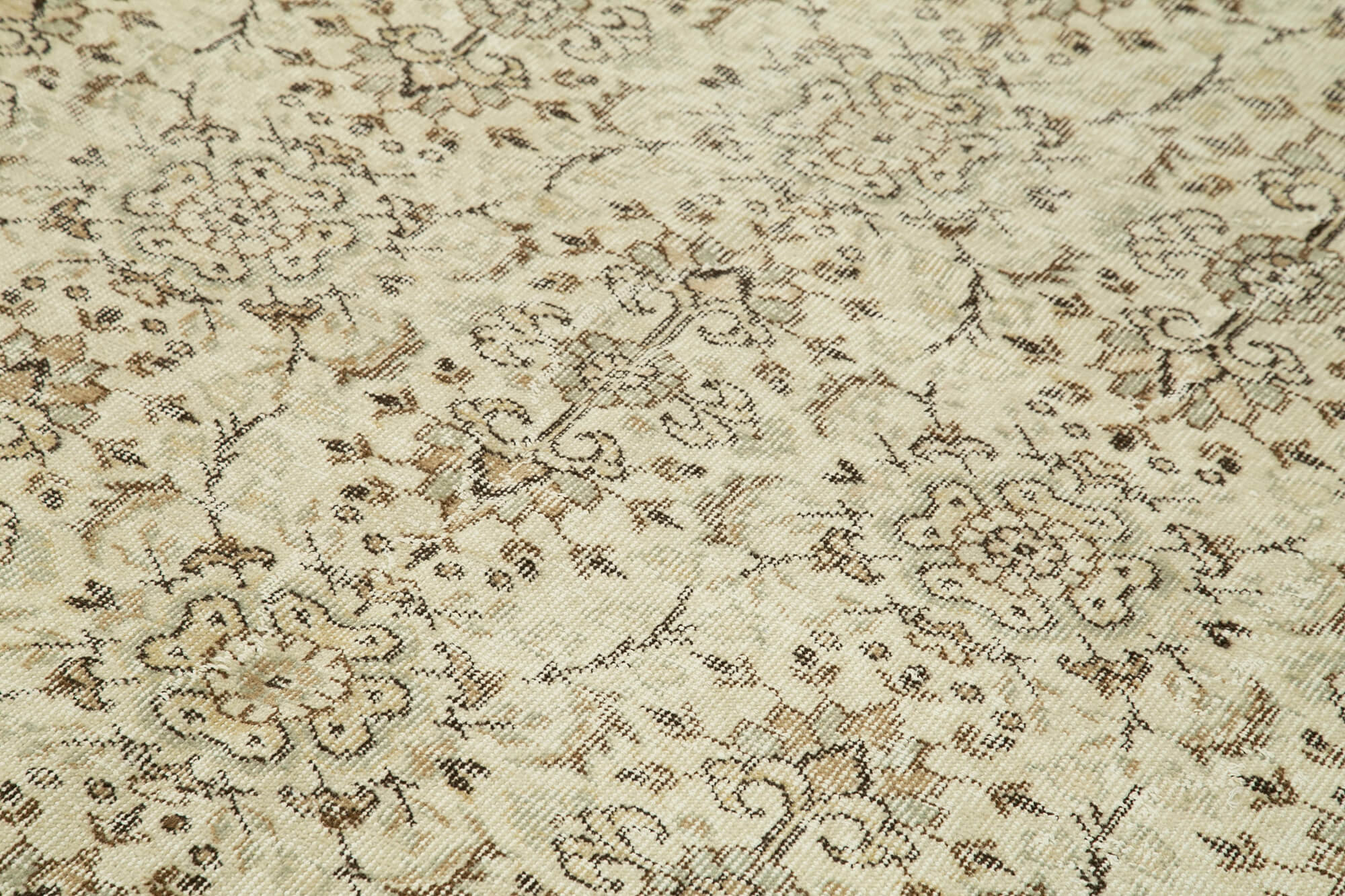 Handmade Wool Area Rug – Vintage Cotton Rug 5'8'' x 8'8'' Beige Boho Style