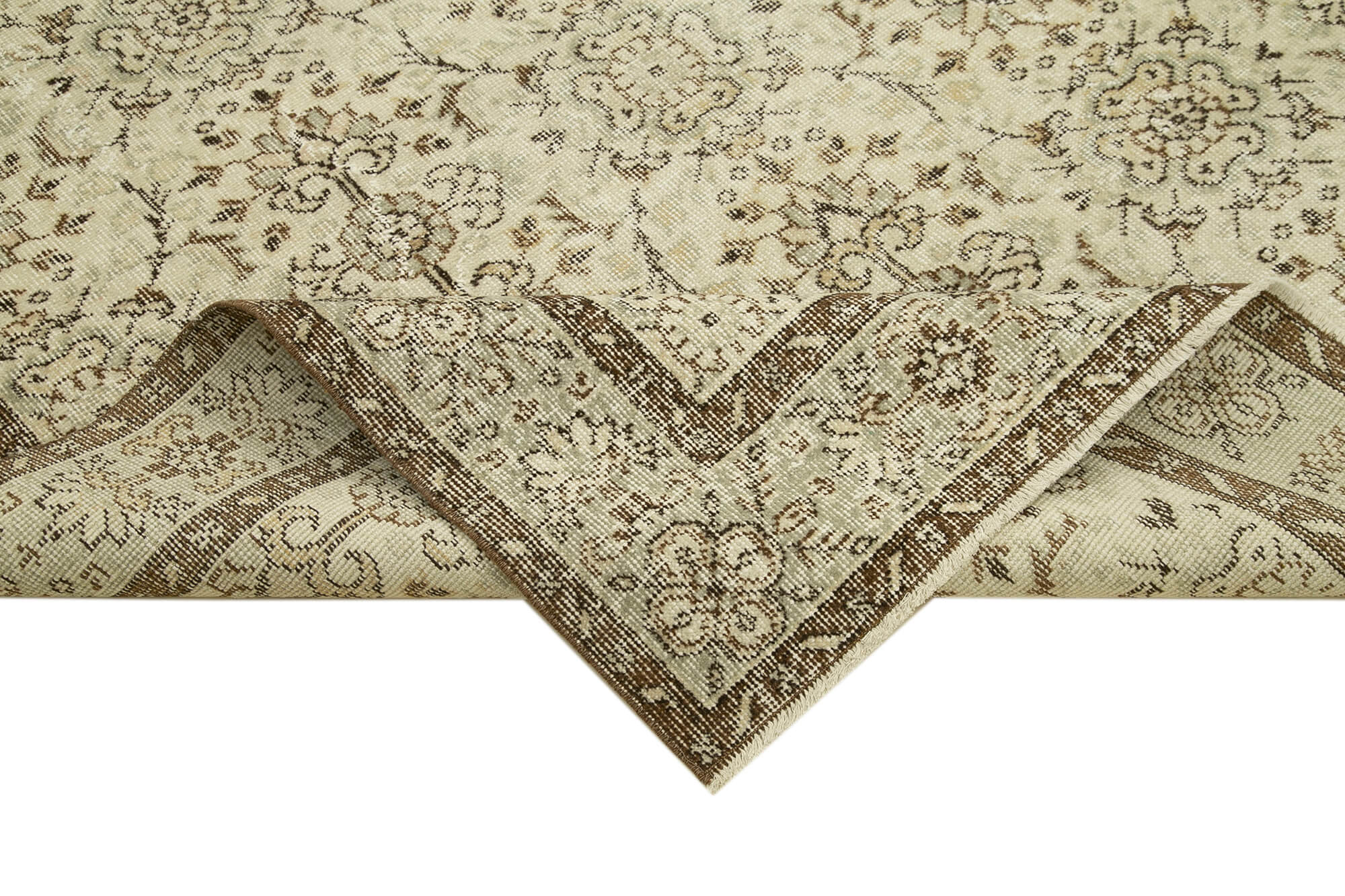 Handmade Wool Area Rug – Vintage Cotton Rug 5'8'' x 8'8'' Beige Boho Style