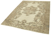 Handmade Wool Area Rug – Vintage Cotton Rug, Neutral Beige, 5'7'' x 7'7''