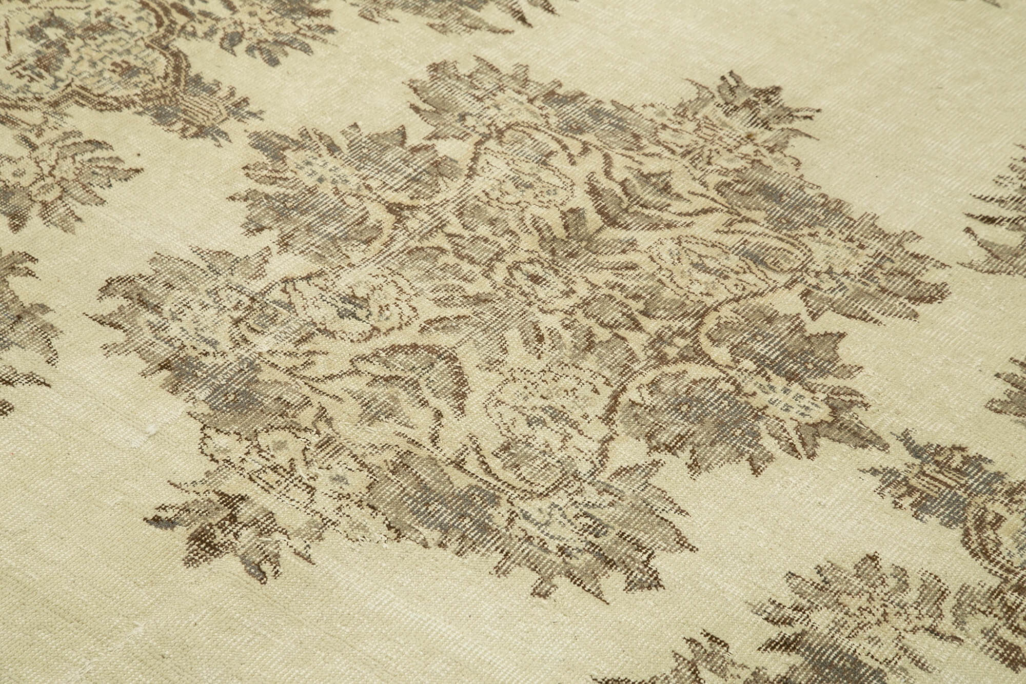 Handmade Wool Area Rug – Vintage Cotton Rug, Neutral Beige, 5'7'' x 7'7''
