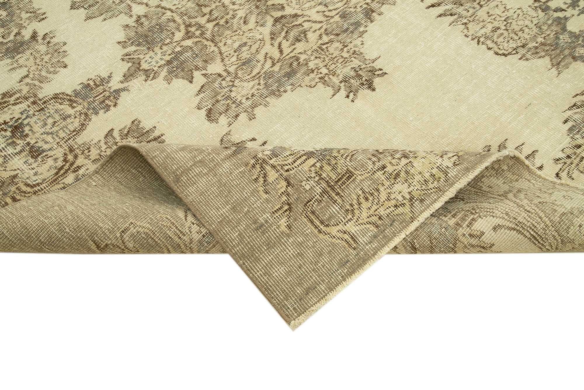 Handmade Wool Area Rug – Vintage Cotton Rug, Neutral Beige, 5'7'' x 7'7''