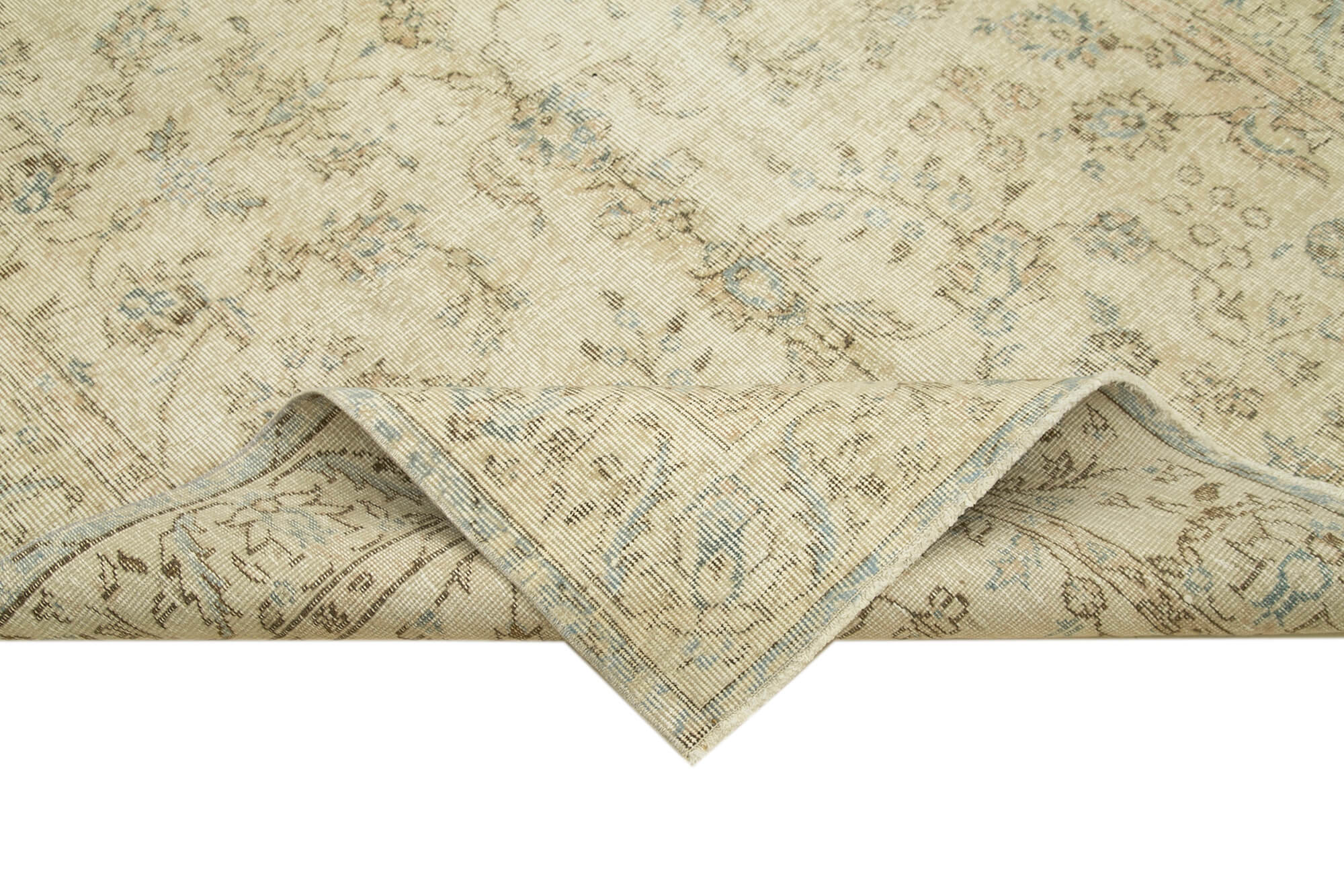 Handmade Wool Area Rug – Vintage Cotton Rug 5'1''x8'1'' Beige Neutral Color