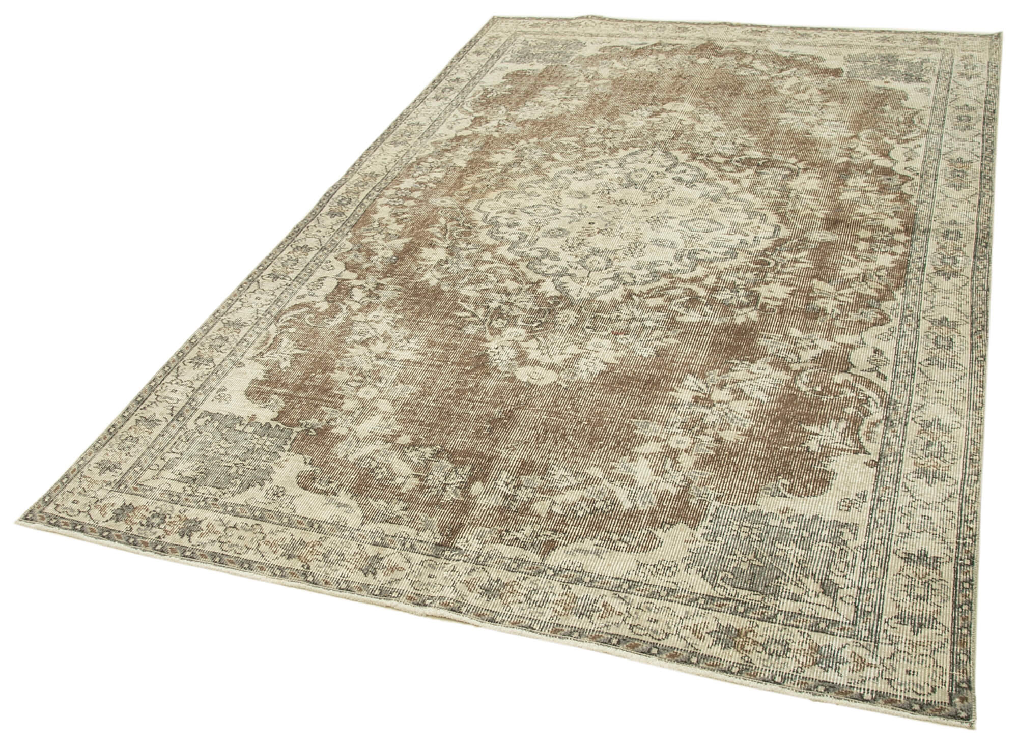 Handmade Wool Area Rug – Vintage Cotton Rug, Beige Neutral Tone Carpet 5'3''x8'1''