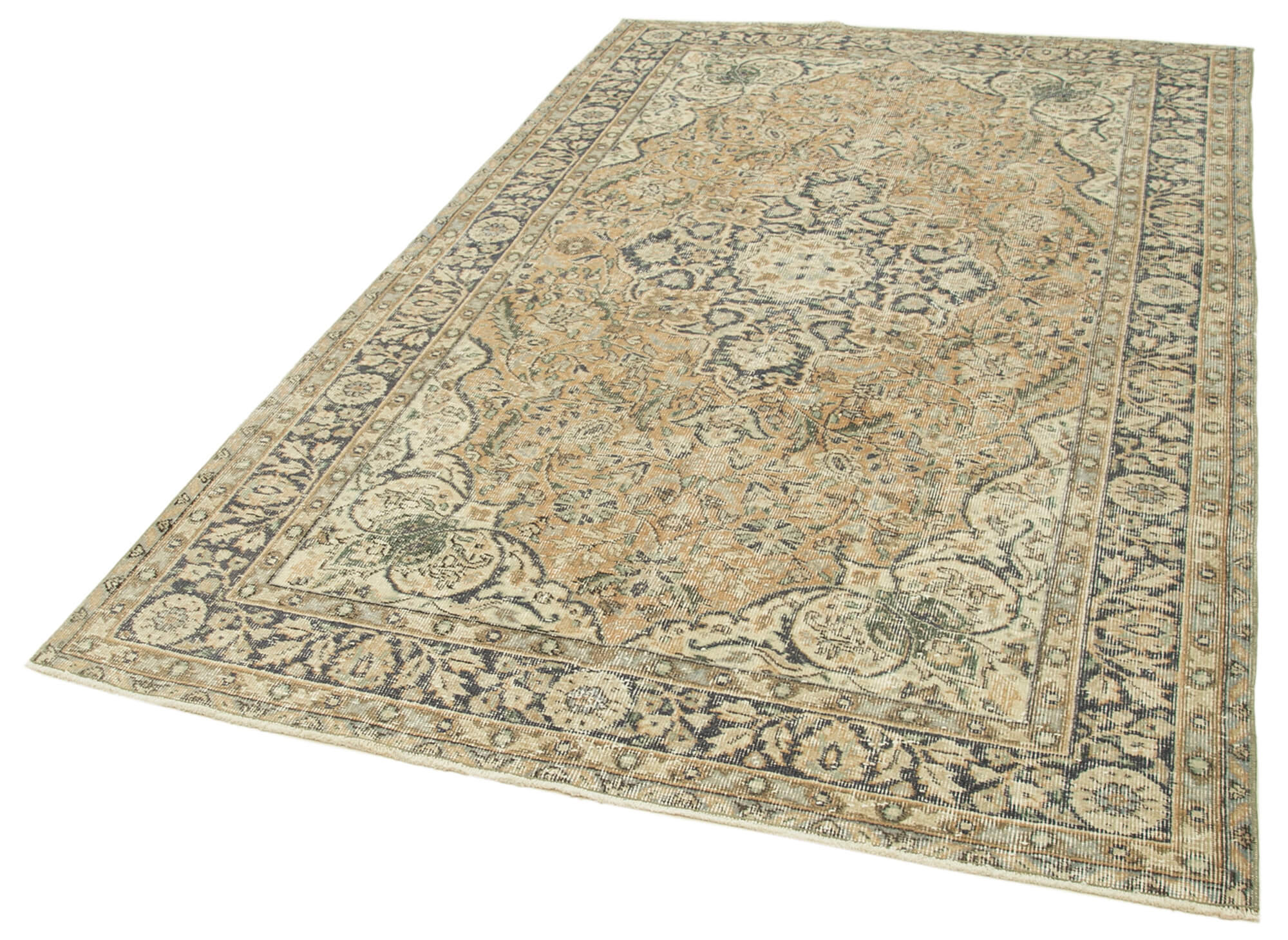 Vintage Handmade Area Rug – Beige Wool Rug, Hand Woven Cotton Wool Carpet 5'5''x8'7''