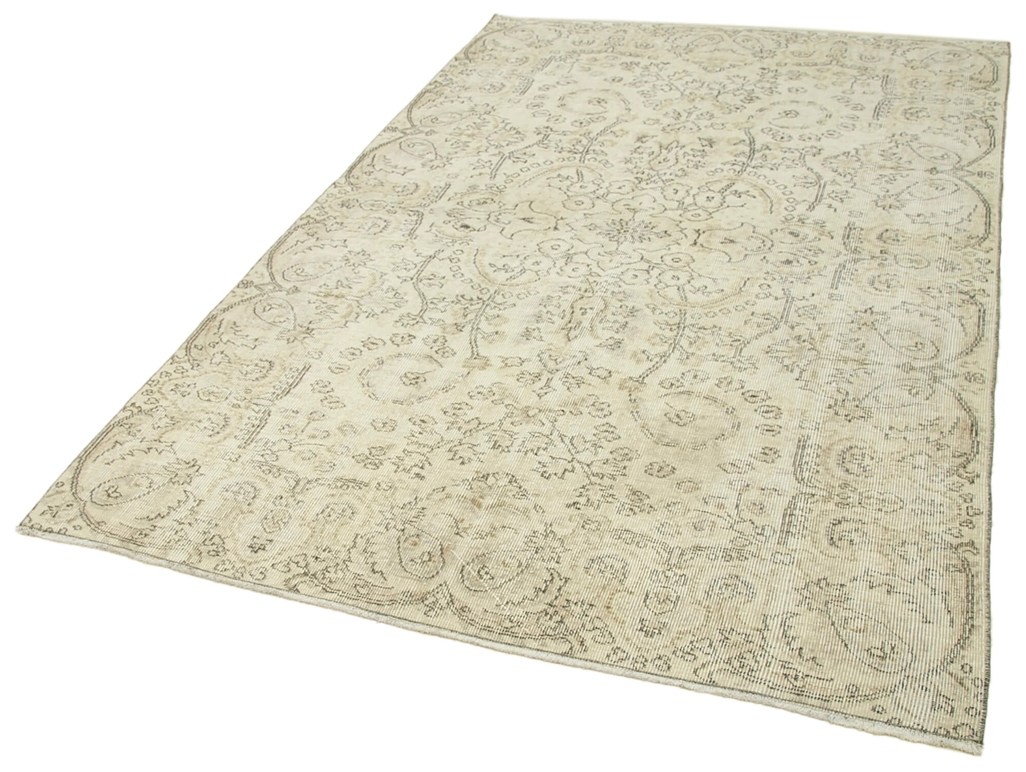 Handmade Wool Area Rug | Traditional Hand Knotted Turkish Vintage Rug Beige Carpet
