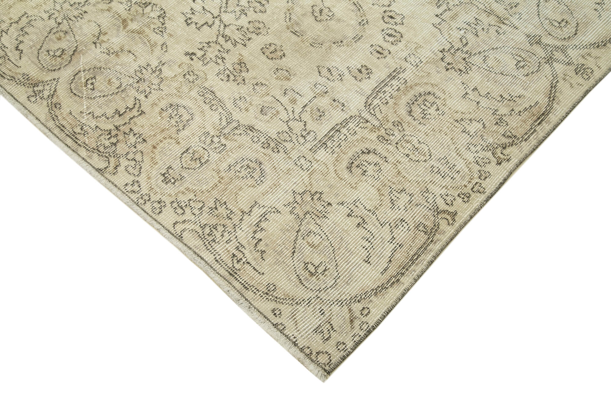 Handmade Wool Area Rug | Traditional Hand Knotted Turkish Vintage Rug Beige Carpet