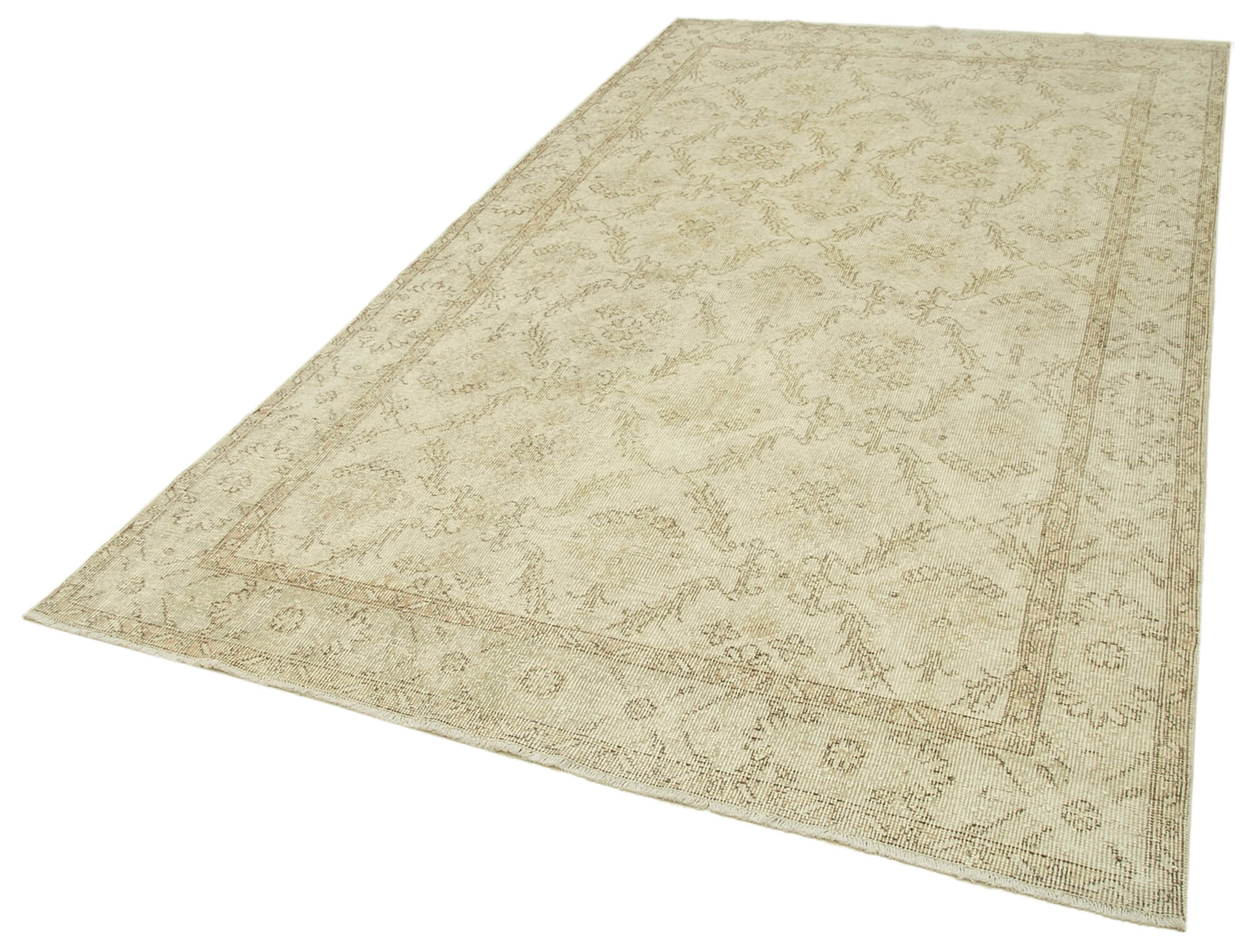 Handmade Vintage Area Rug – Neutral Beige Cotton Wool Carpet 5'7''x9'9''