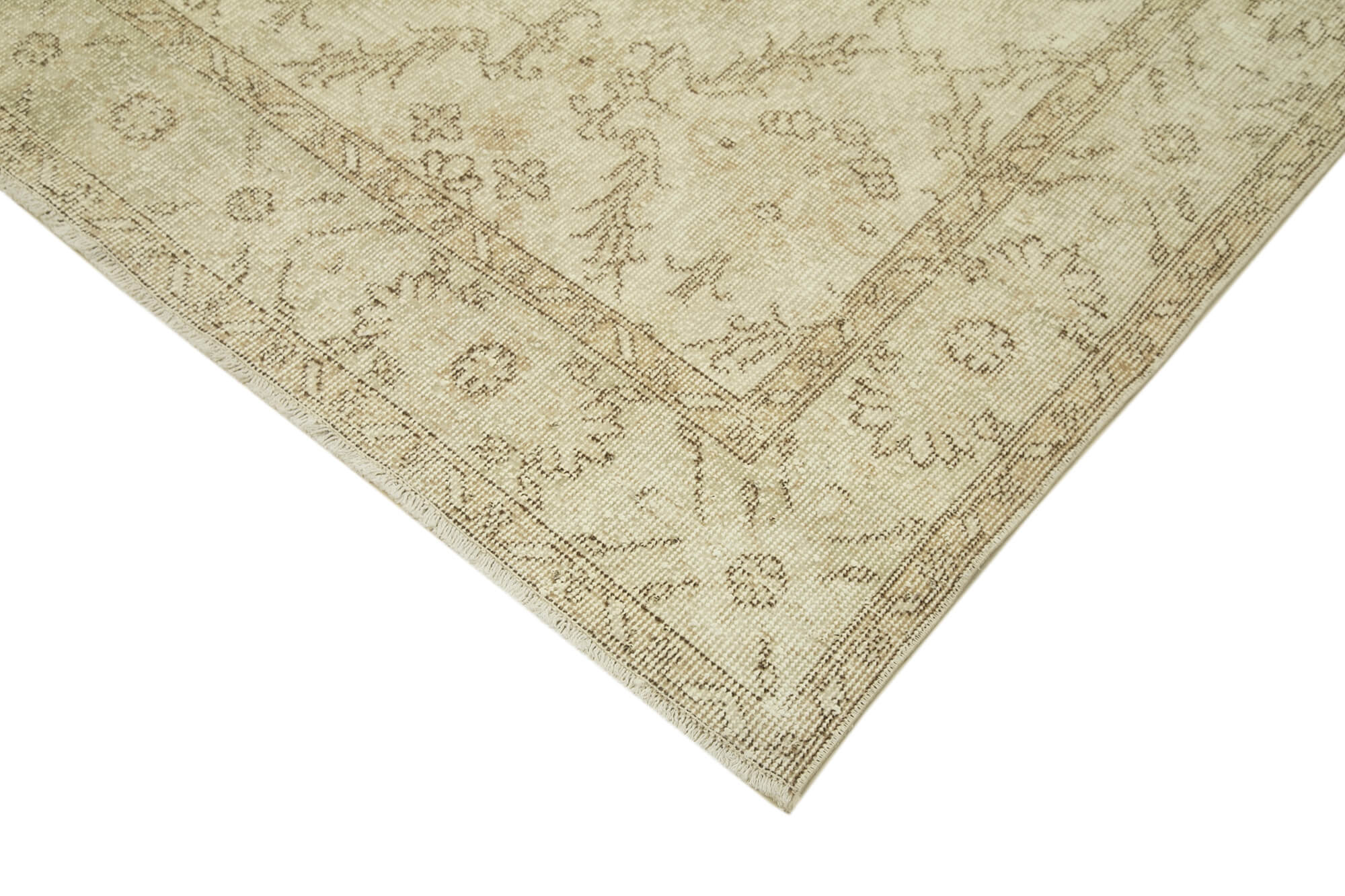 Handmade Vintage Area Rug – Neutral Beige Cotton Wool Carpet 5'7''x9'9''