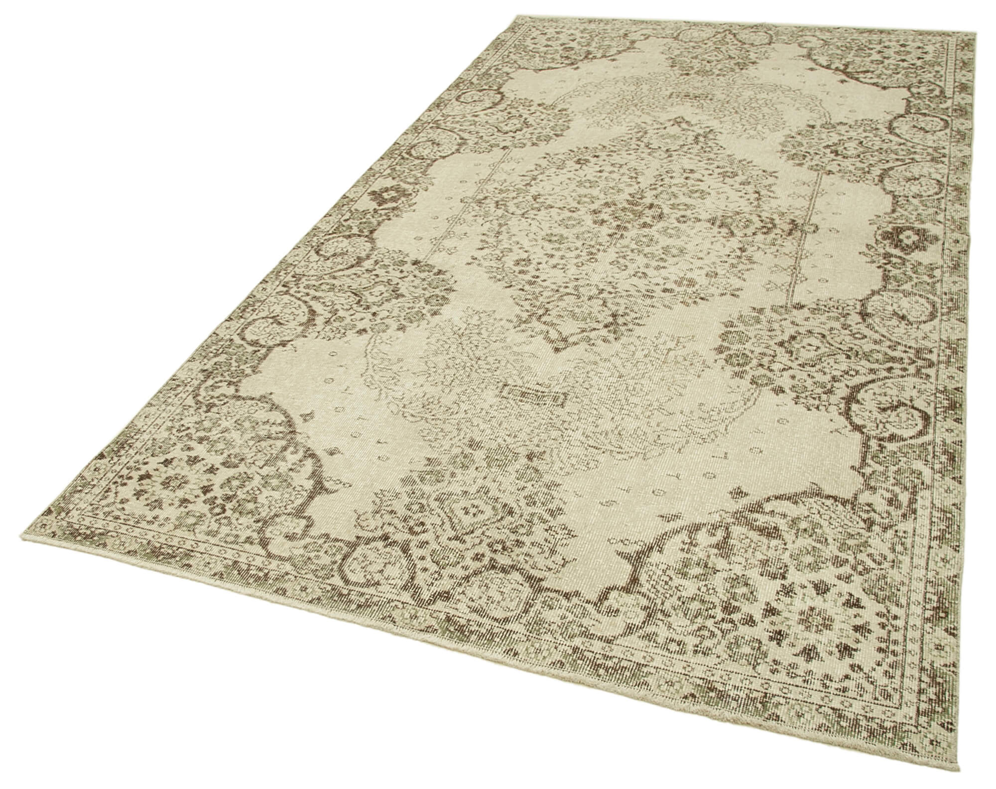 Handmade Vintage Area Rug – Beige Cotton Wool Rug 5'5'' x 9'6'' | Durable Turkish Carpet