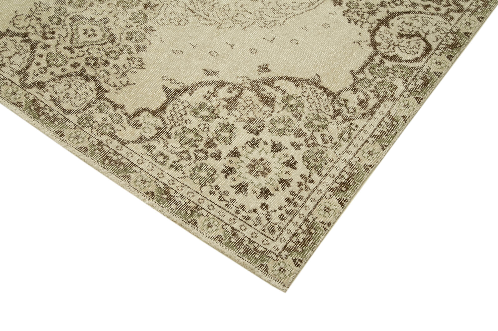 Handmade Vintage Area Rug – Beige Cotton Wool Rug 5'5'' x 9'6'' | Durable Turkish Carpet