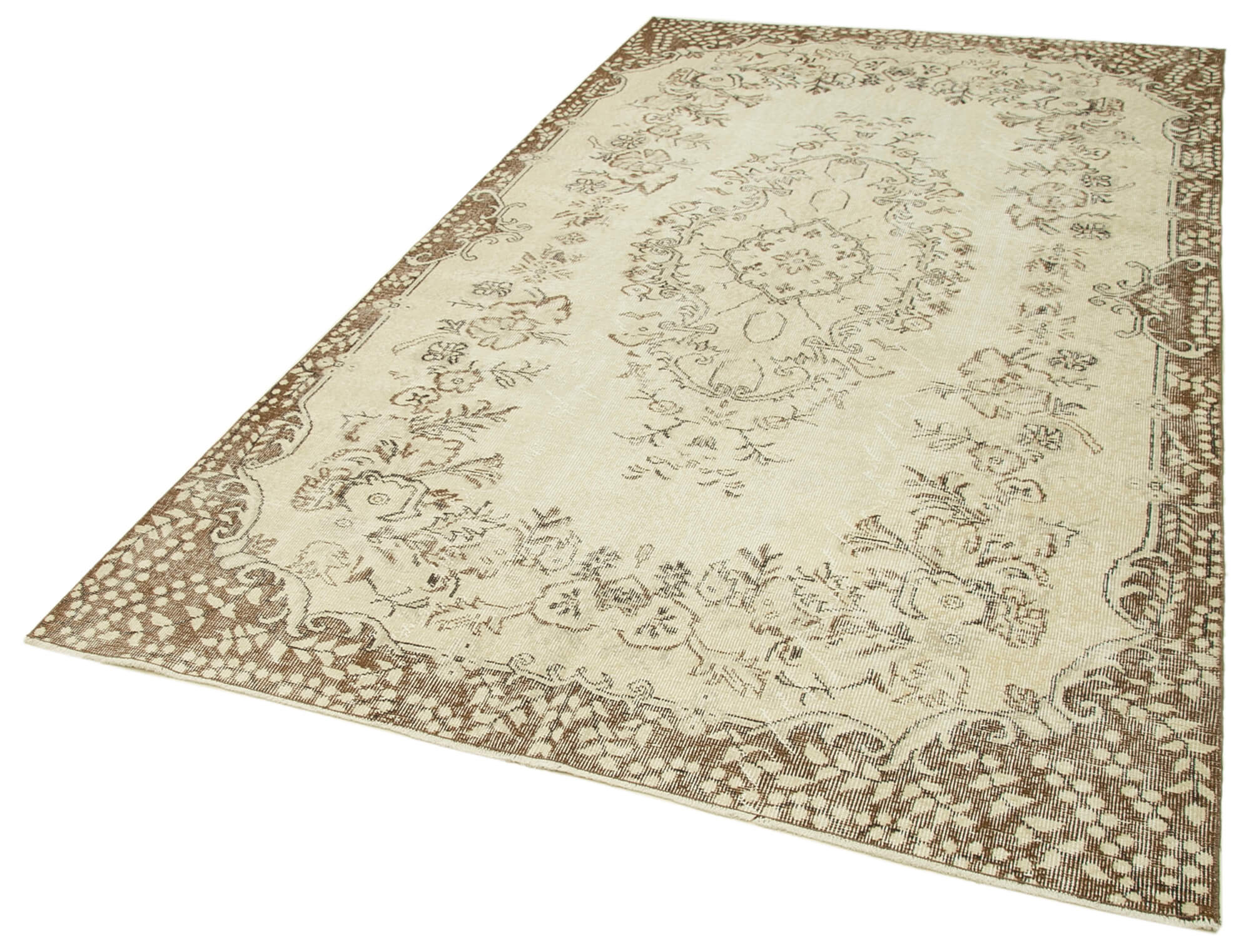 Handmade Vintage Area Rug – Beige Wool Carpet, Cotton & Wool Blend 5'7"x9'6"