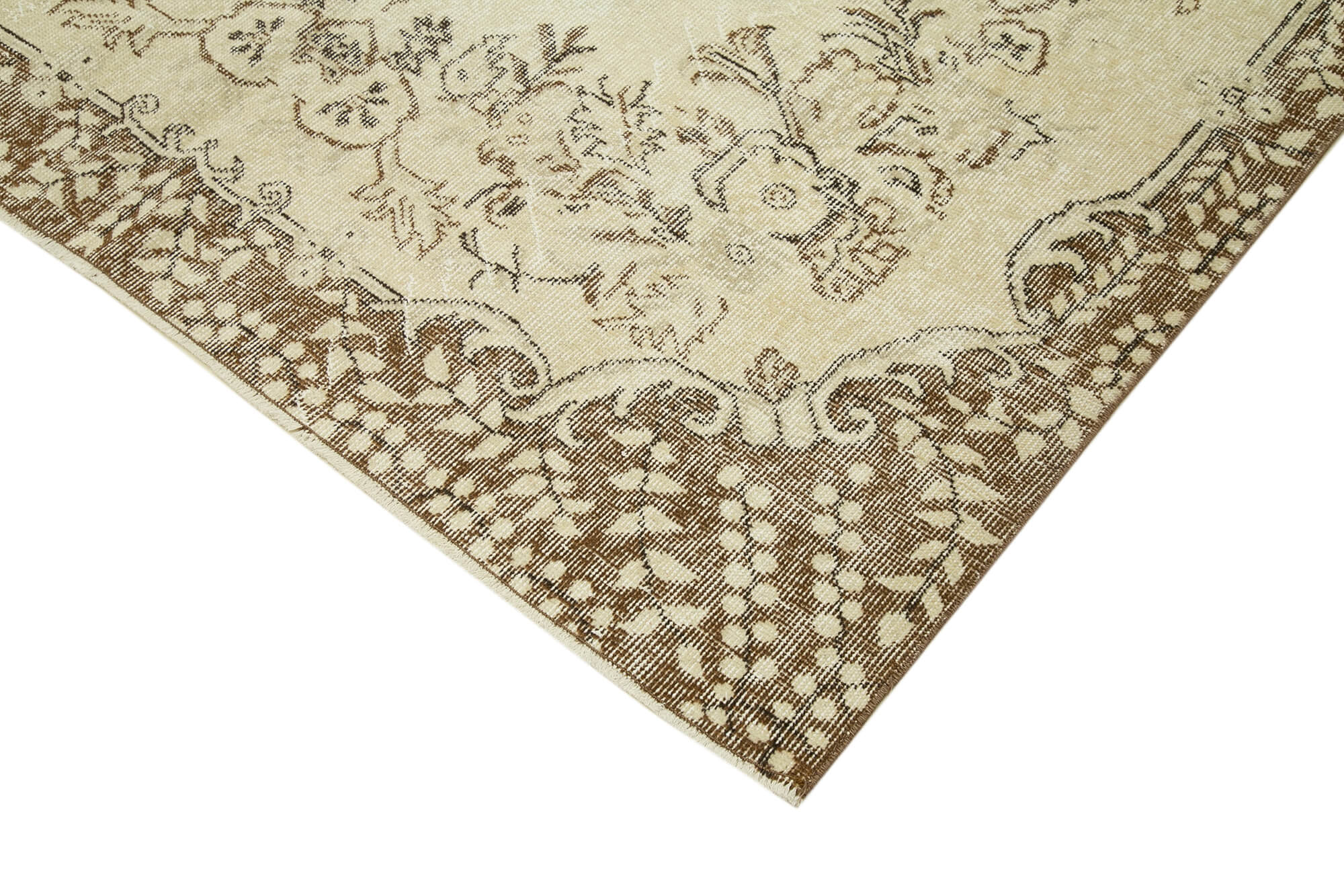 Handmade Vintage Area Rug – Beige Wool Carpet, Cotton & Wool Blend 5'7"x9'6"