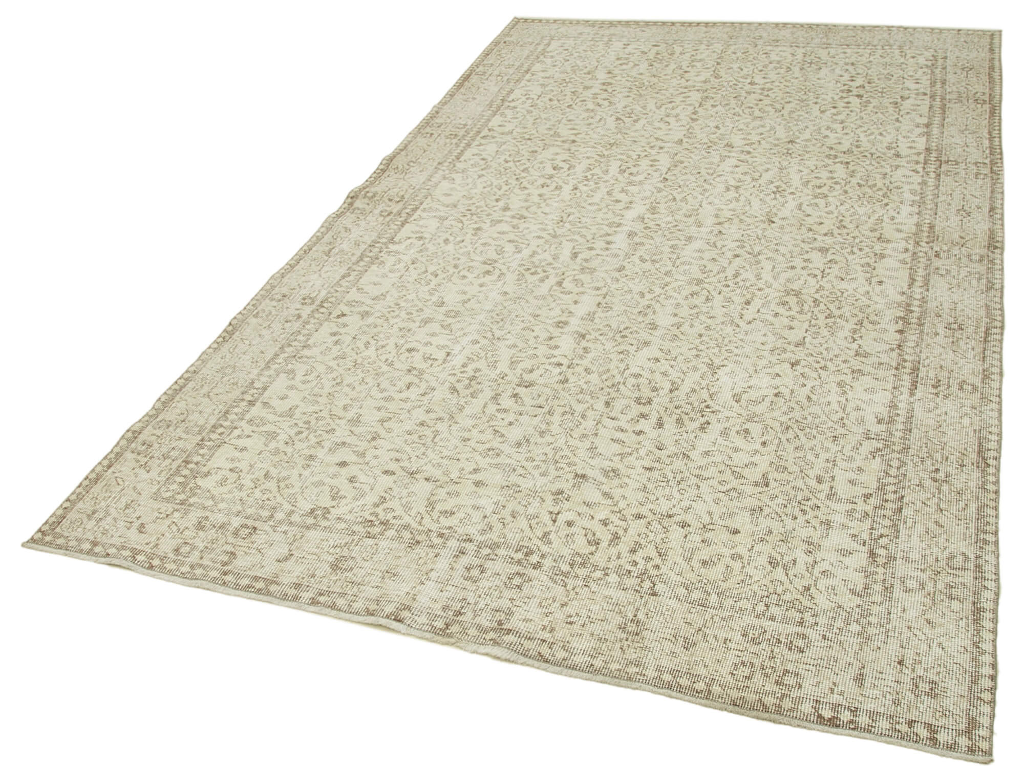 Handmade Area Rug - Vintage Cotton Wool Rug 5'5''x9'1'' Beige Turkish Carpet