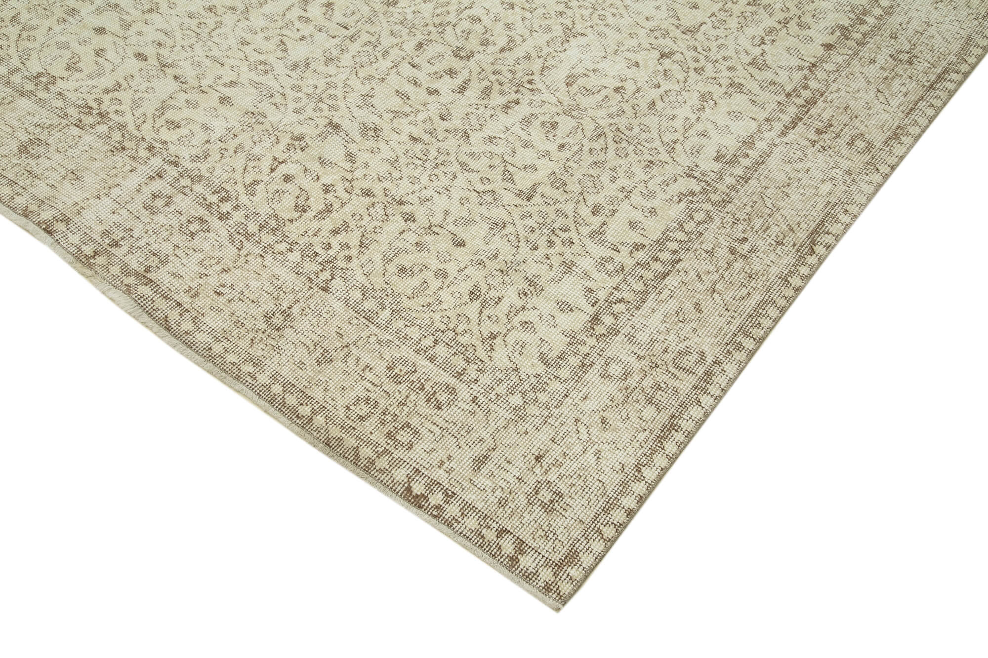 Handmade Area Rug - Vintage Cotton Wool Rug 5'5''x9'1'' Beige Turkish Carpet
