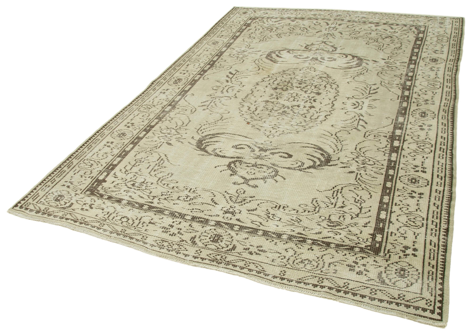 Handmade Wool Area Rug – Vintage Cotton Rug, Beige Area Carpet 6'1''x8'8''