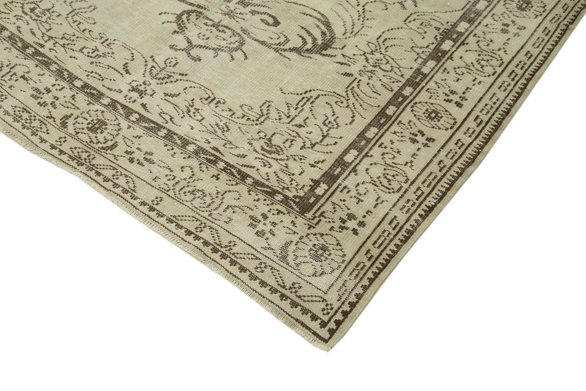 Handmade Wool Area Rug – Vintage Cotton Rug, Beige Area Carpet 6'1''x8'8''