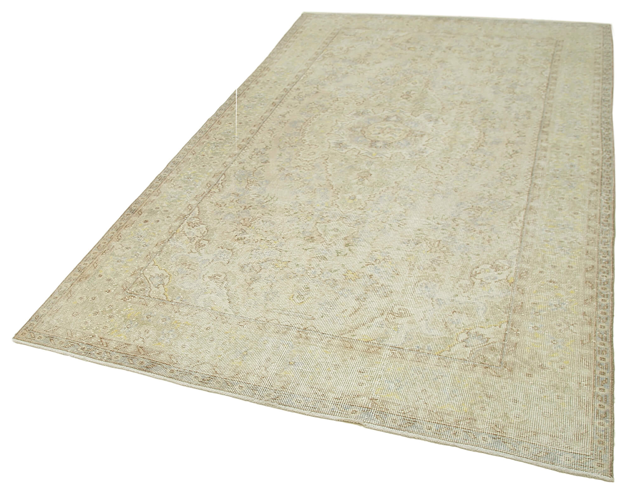 Handmade Vintage Area Rug – Beige Wool Carpet, Durable Cotton Weave 5'5''x9'3''