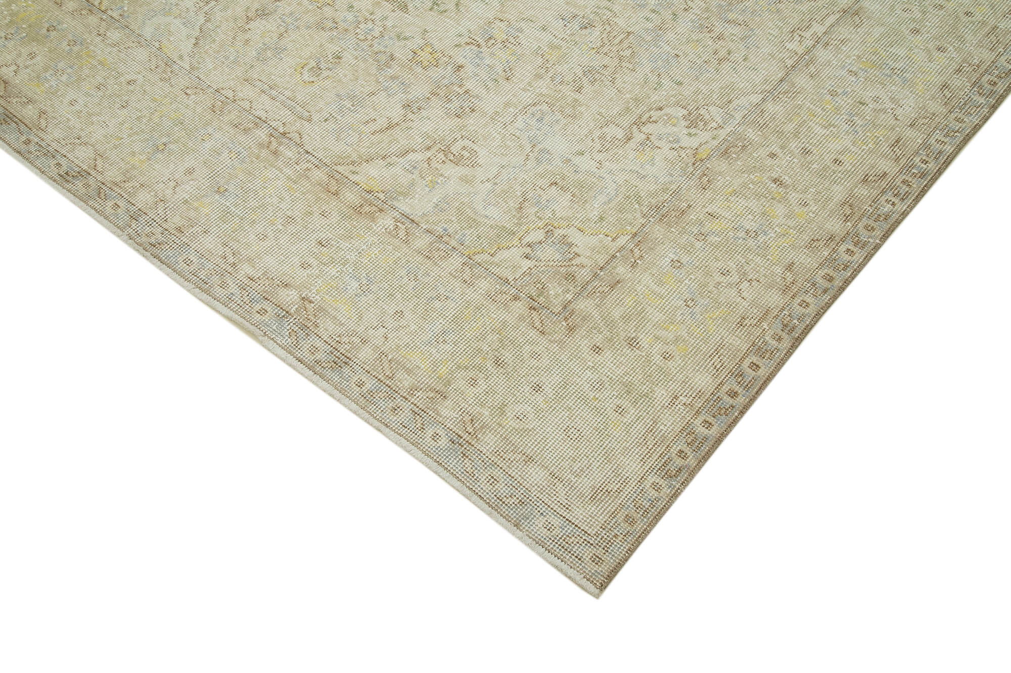 Handmade Vintage Area Rug – Beige Wool Carpet, Durable Cotton Weave 5'5''x9'3''