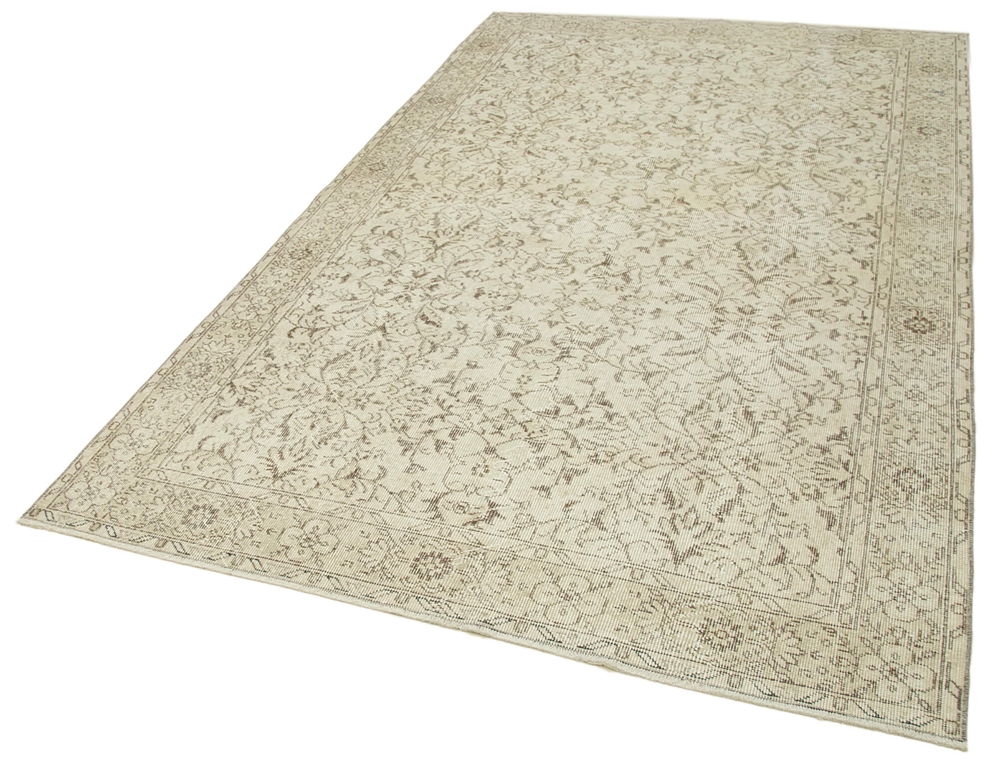 Handmade Wool Area Rug – Vintage Cotton Rug 5'5'' x 9'3'' | Neutral Beige Classic Carpet