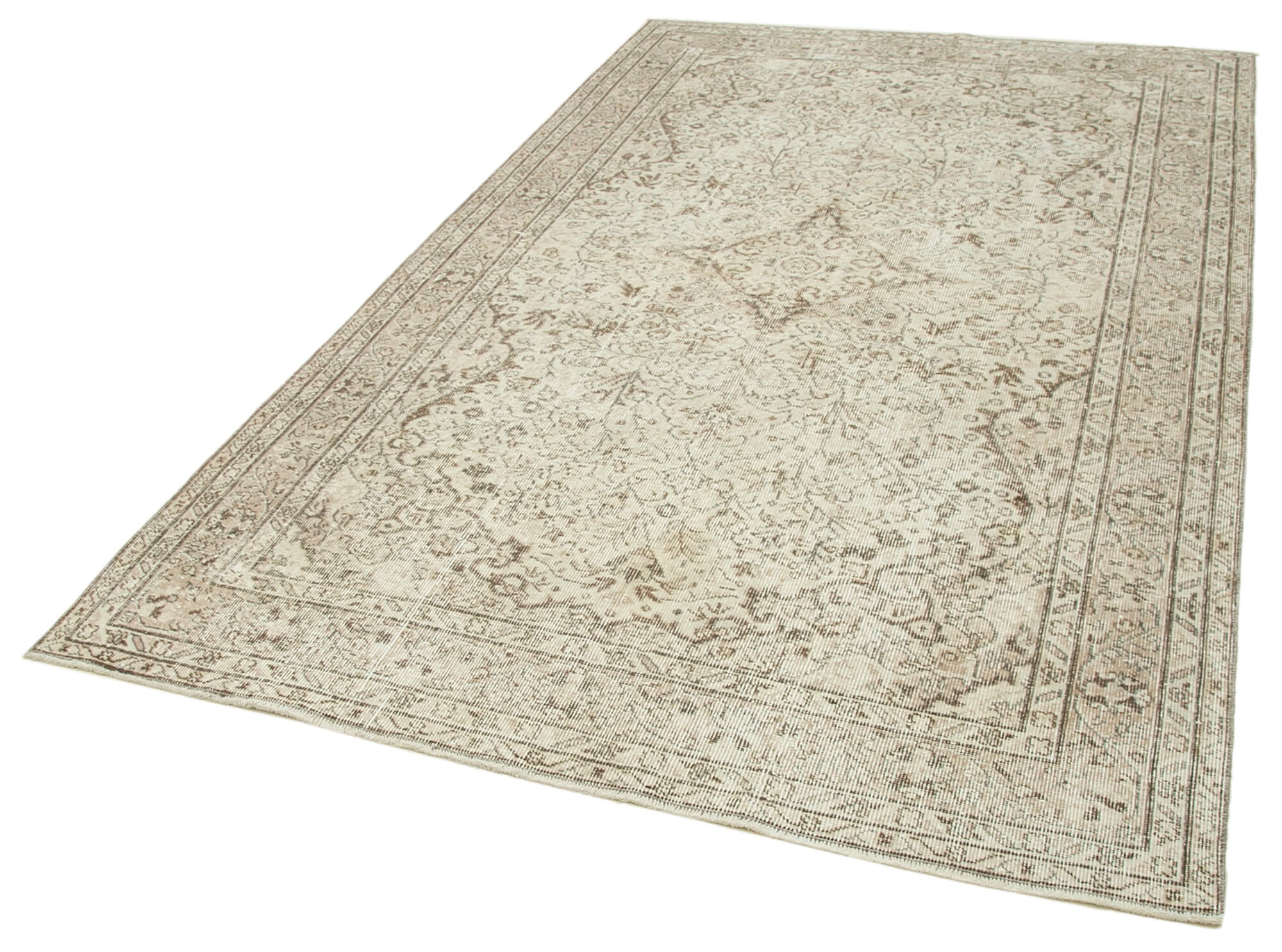 Handmade Wool Area Rug – Vintage Cotton Rug | Beige Neutral Tone Carpet 5'5''x8'9''
